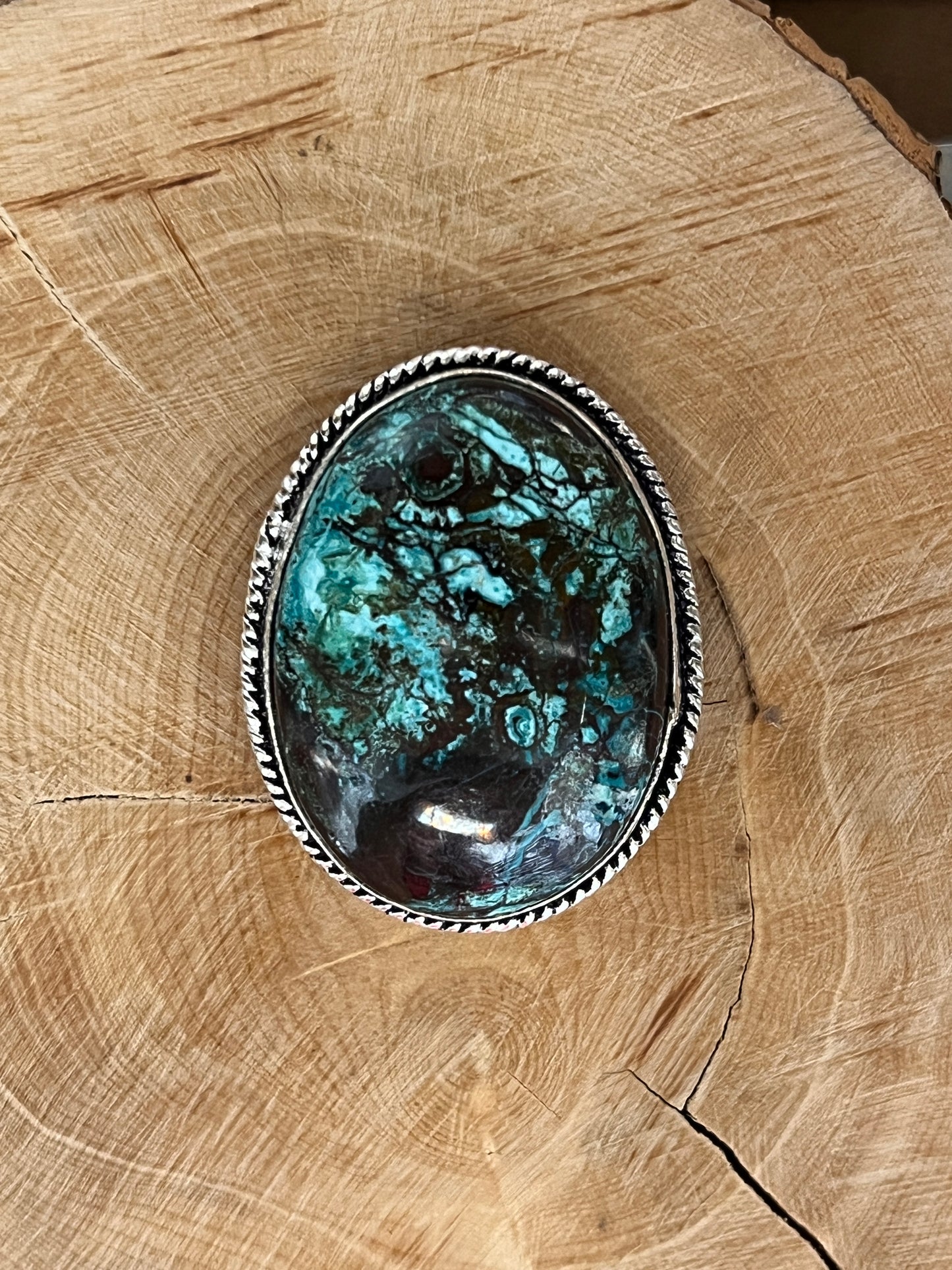 Chrysocolle sertie argenté n°A1 (3cm x 2,3cm)