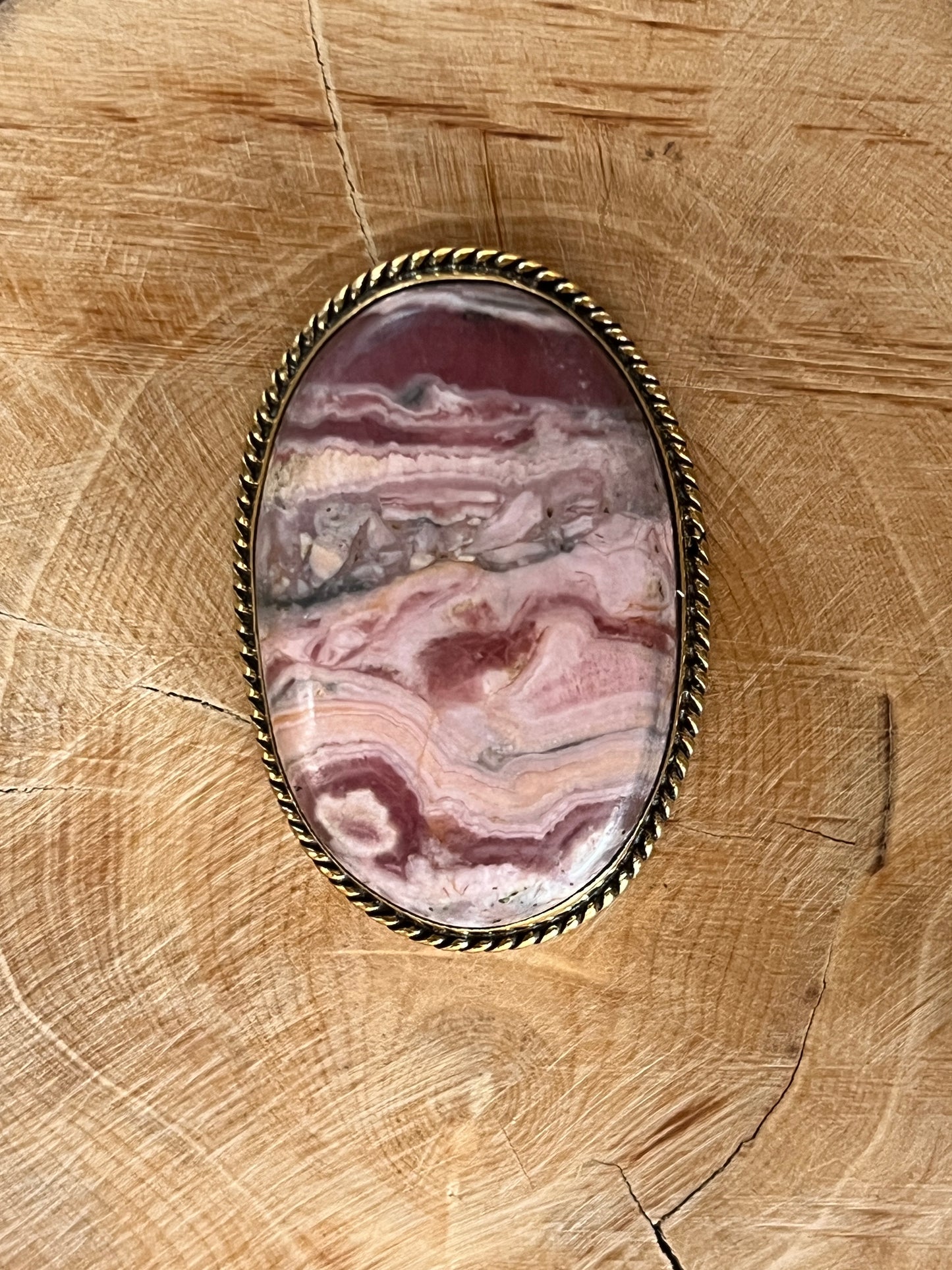 Rhodochrosite sertie doré n°D5 (3,9cm x 2,6cm)