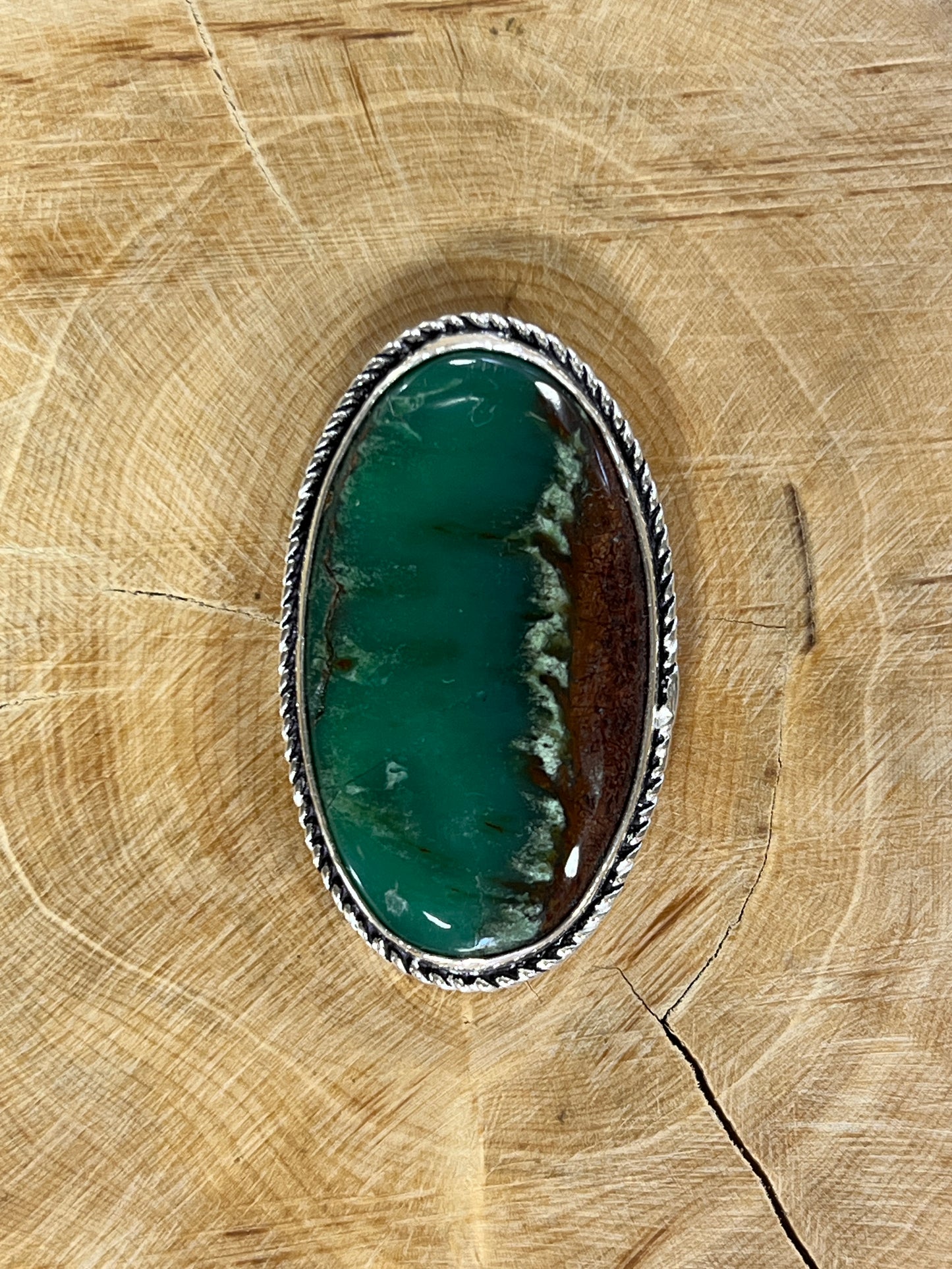 Chrysoprase sertie argenté n°A4 (4,1cm x 2,4cm)