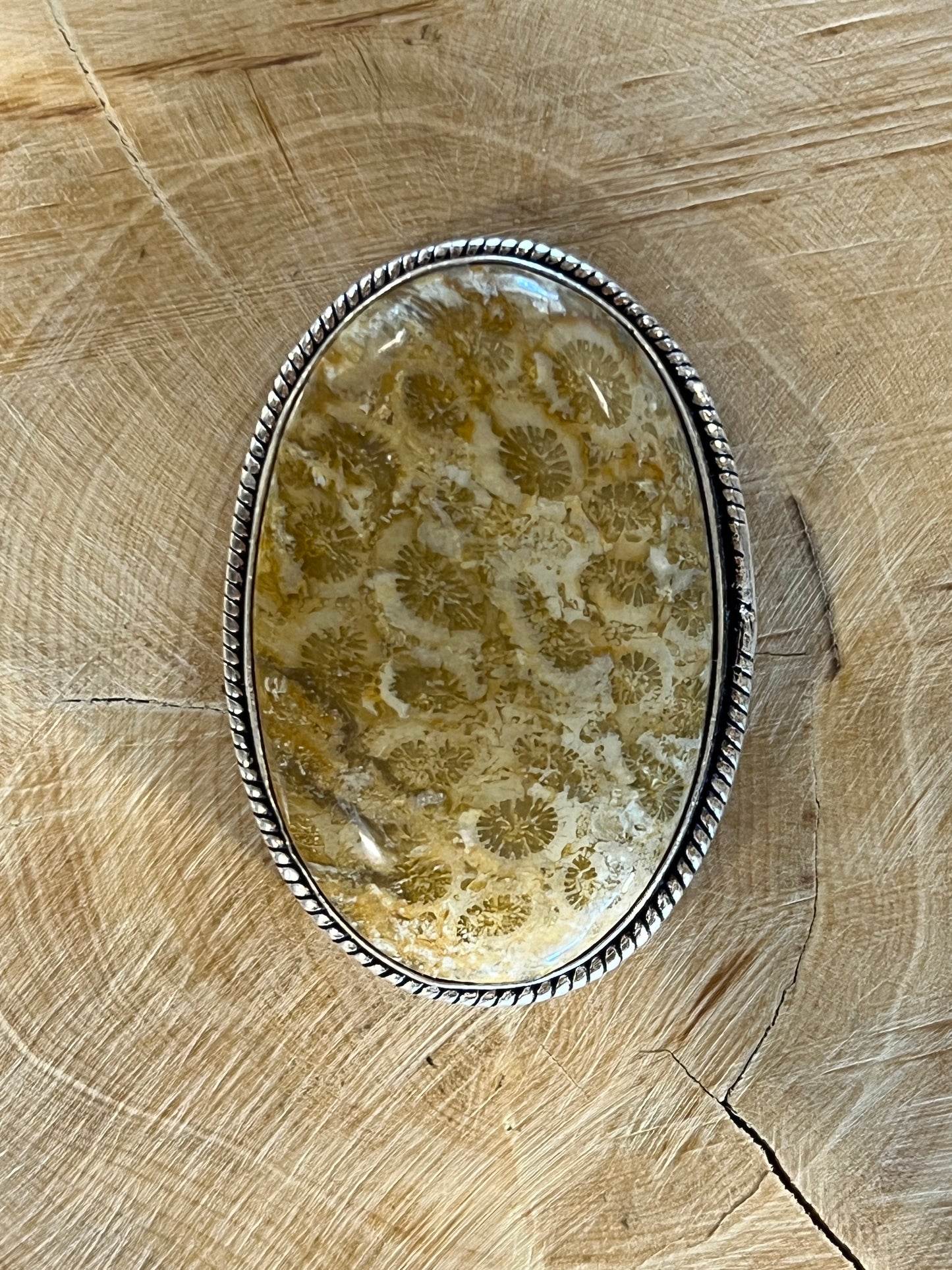Fossile Corail sertie argenté n°A5 (4,1cm x 2,9cm)