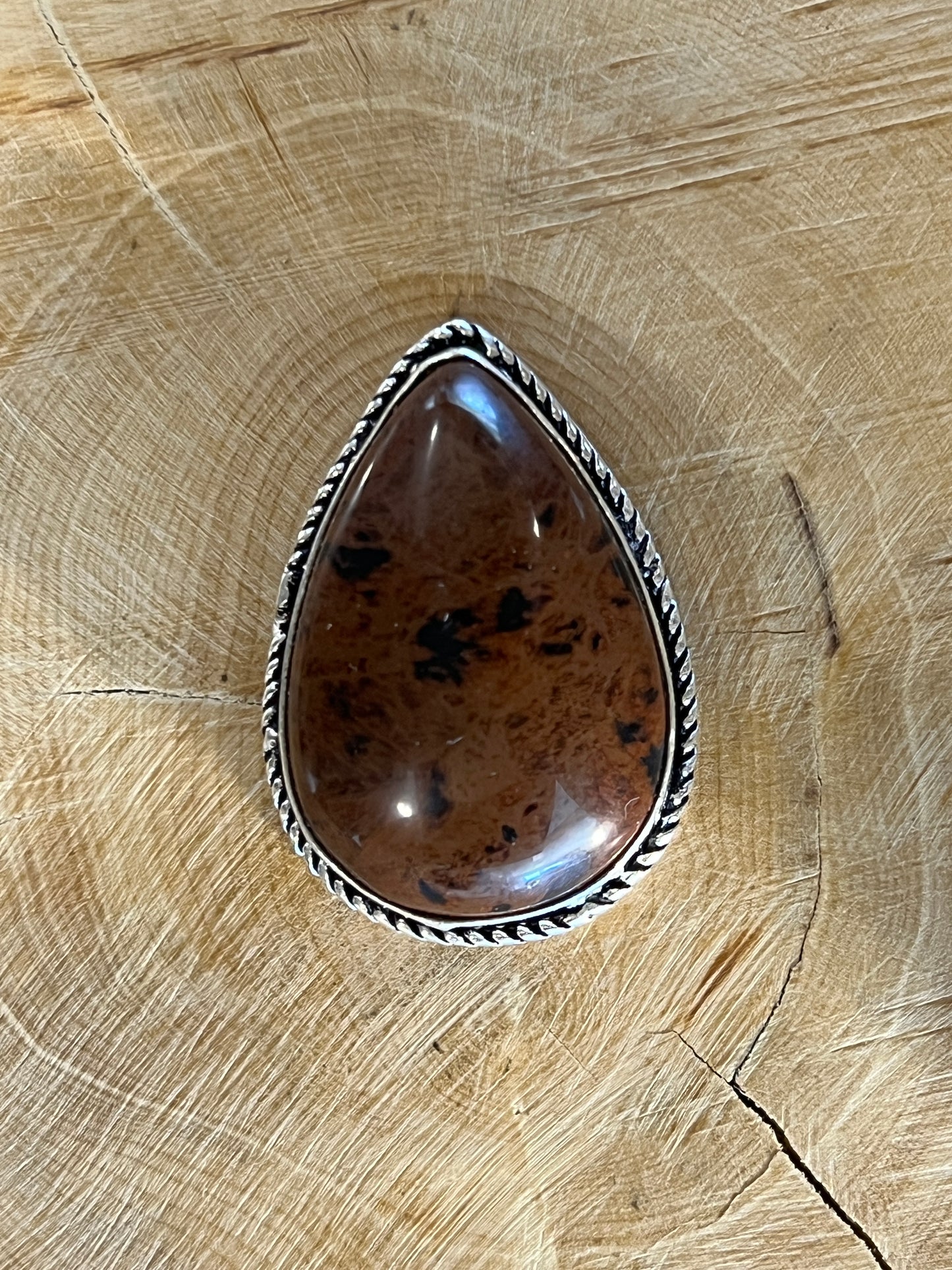 Obsidienne Mahogany sertie argenté n°A3 (3,4cm x 2,2cm)