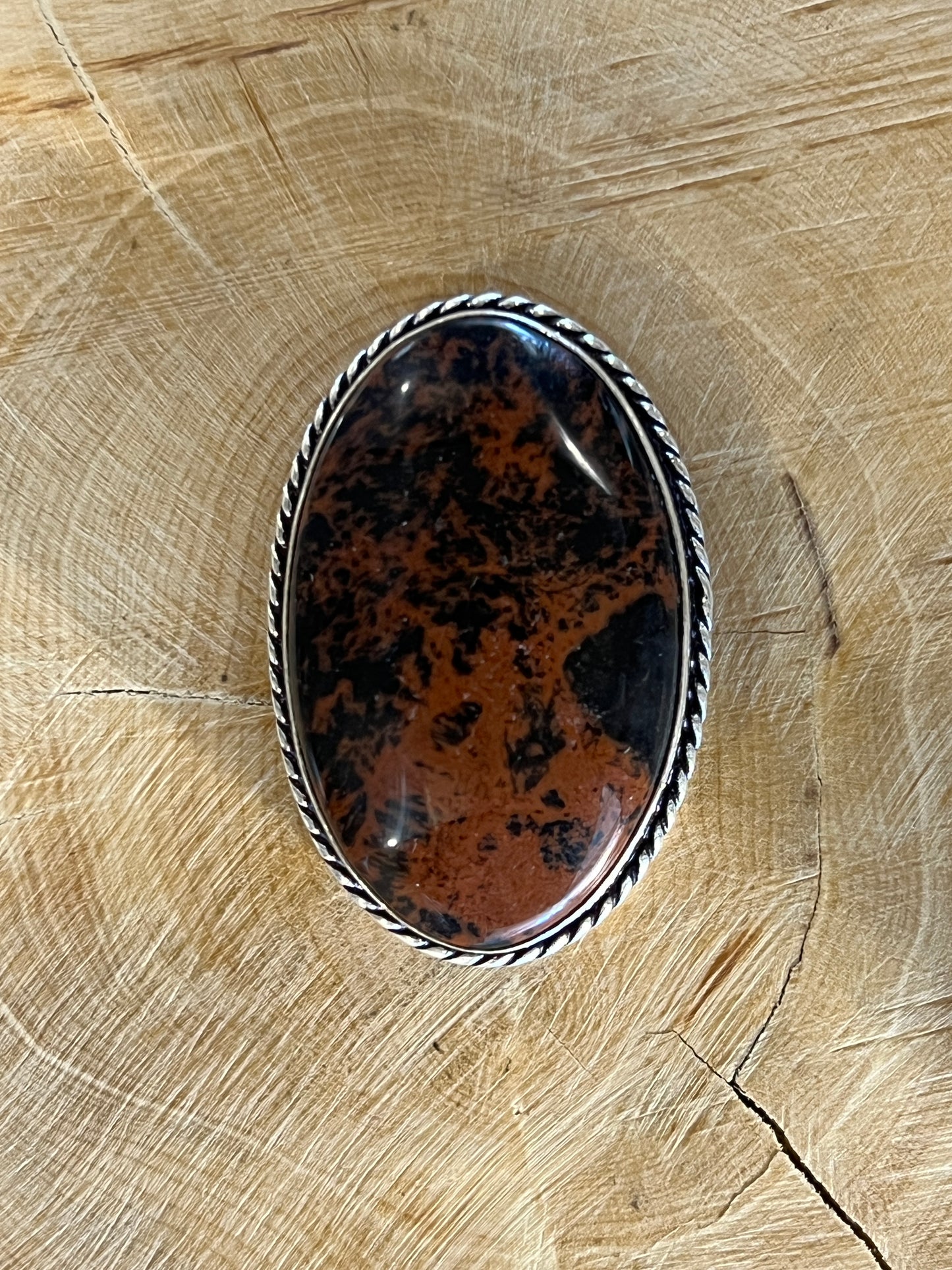 Obsidienne Mahogany sertie argenté n°A4 (3,6cm x 2,4cm)