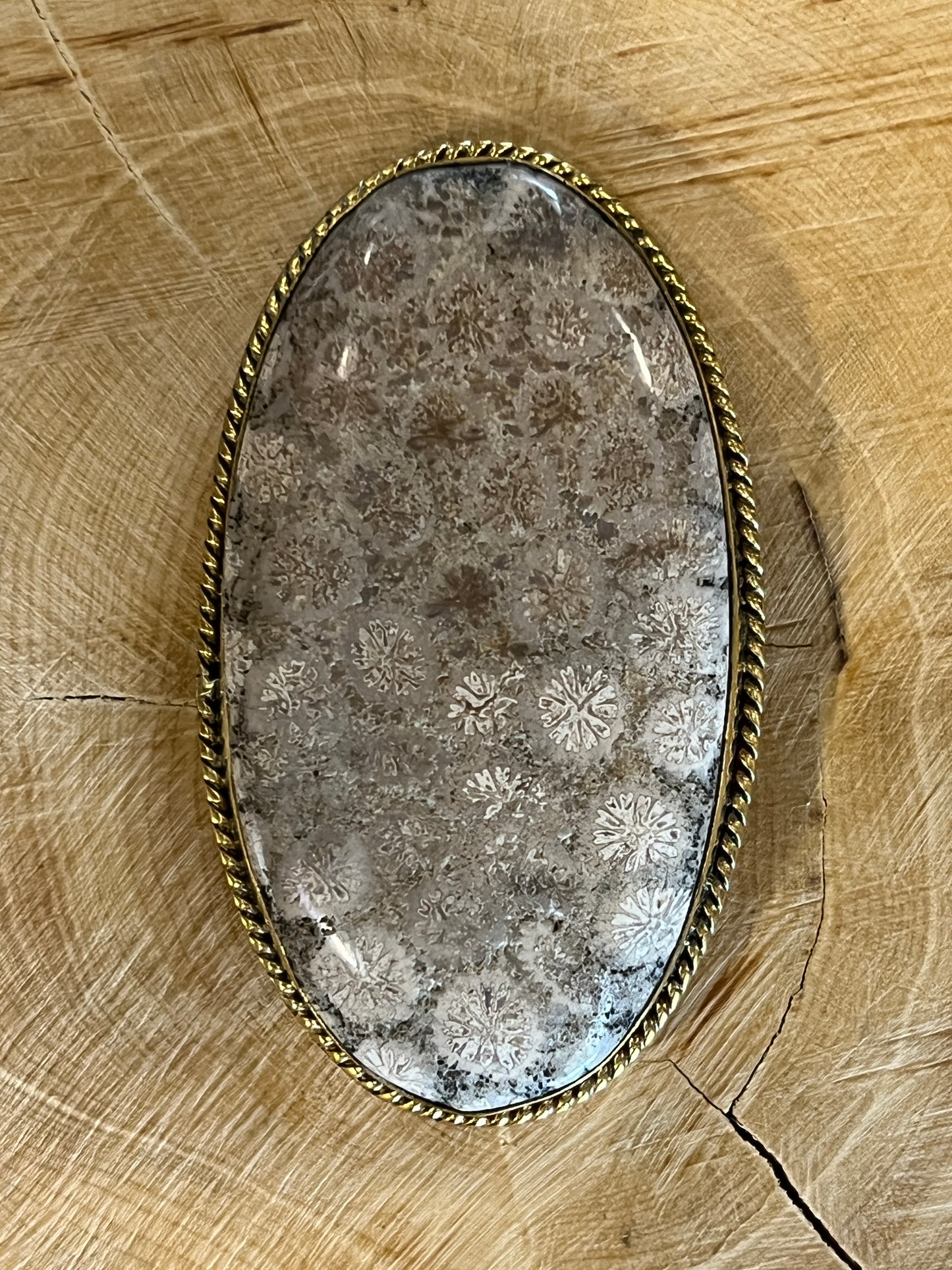 Fossile Corail sertie doré n°D3 (5,1cm x 2,9cm)