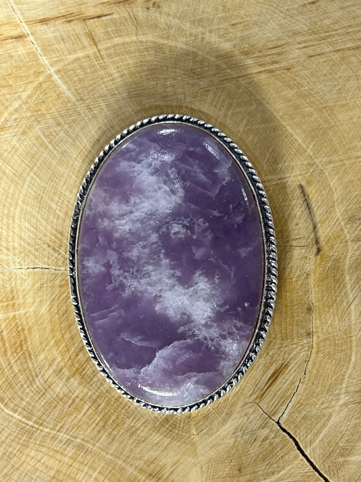 Lépidolite sertie argenté n°A3 (4cm x 2,8cm)