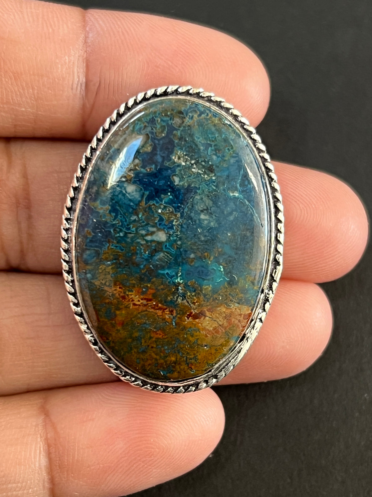 Azurite sertie argenté n°A3 (3,5cm x 2,6cm)