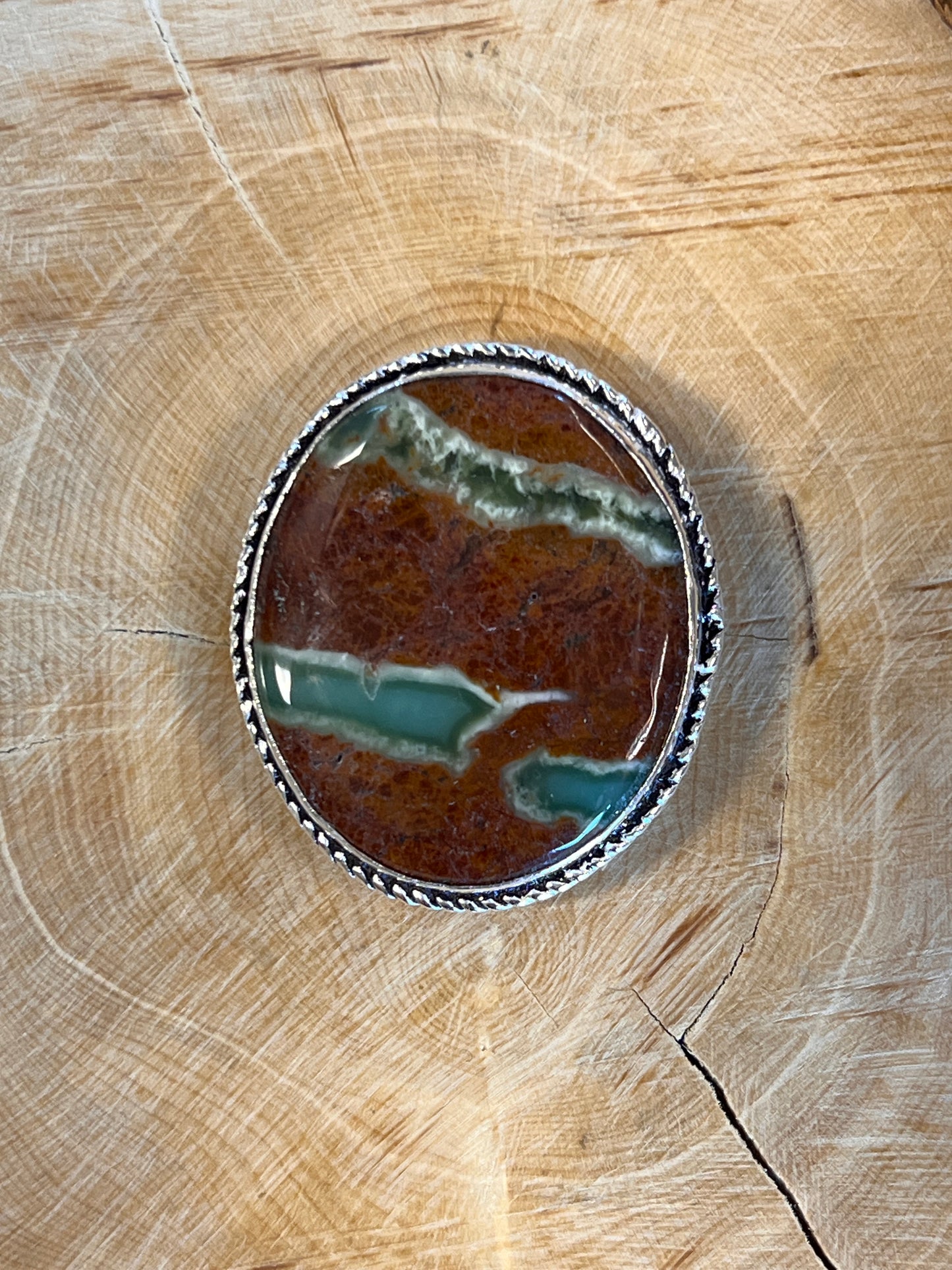 Chrysoprase sertie argenté n°A3 (3,3cm x 2,3cm)