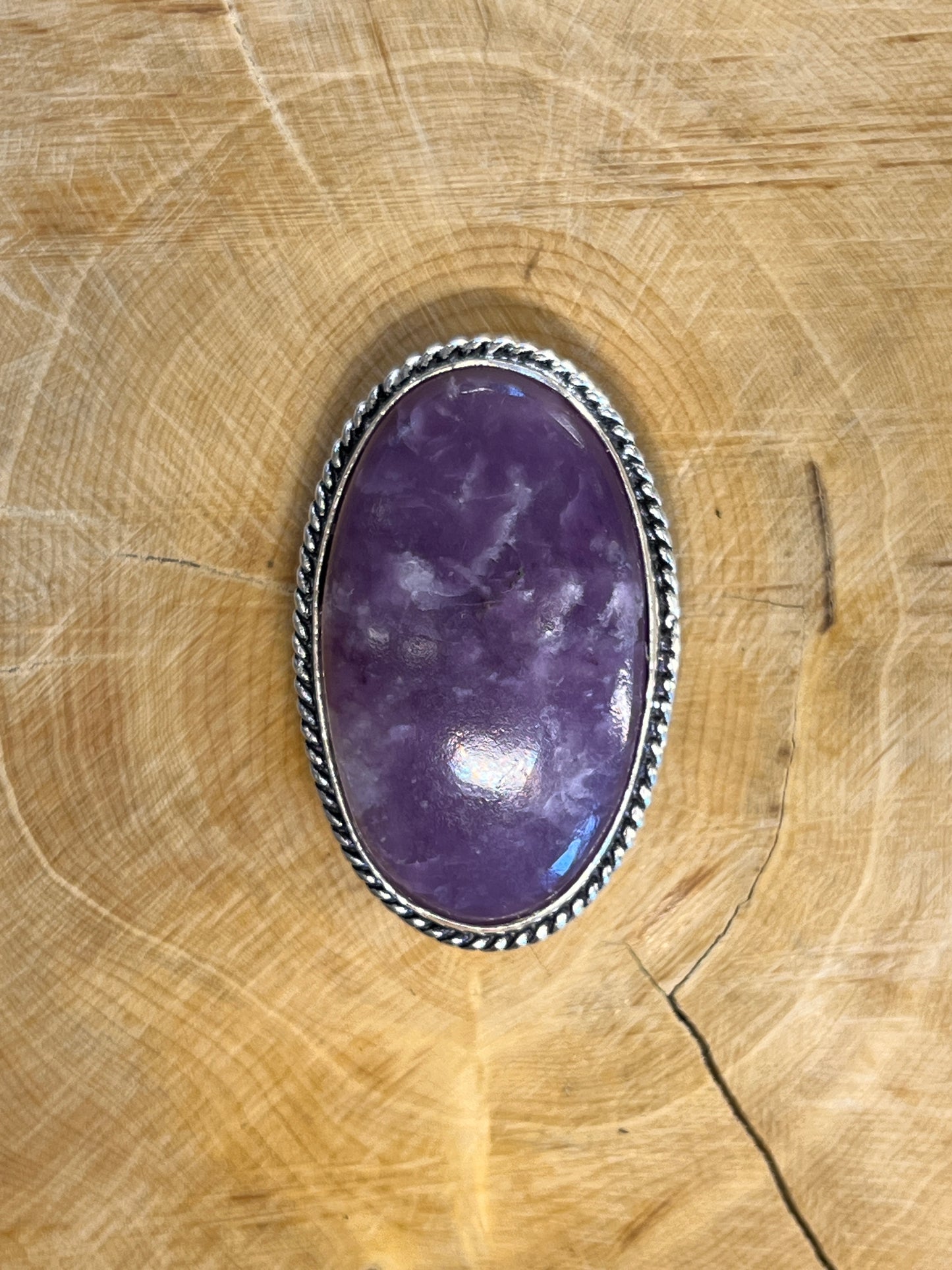 Lépidolite sertie argenté n°A2 (3,5cm x 2,6cm)