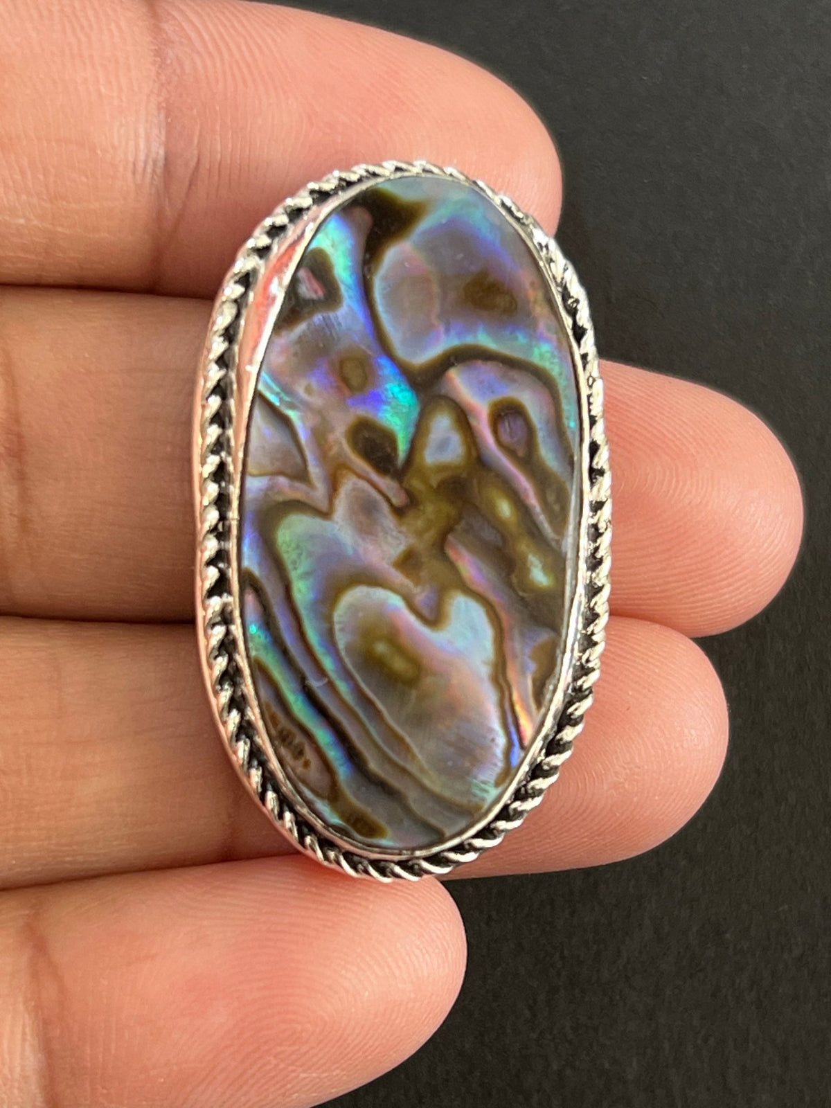 Abalone Shell sertie argenté n°A1 (3,6cm x 2,1cm) - Solyluna Macramé