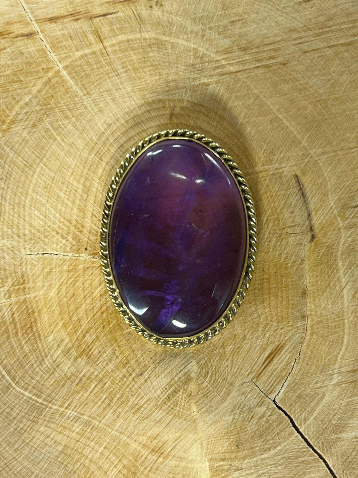 Améthyste sertie doré n°D4 (3,1cm x 2,3cm) - Solyluna Macramé