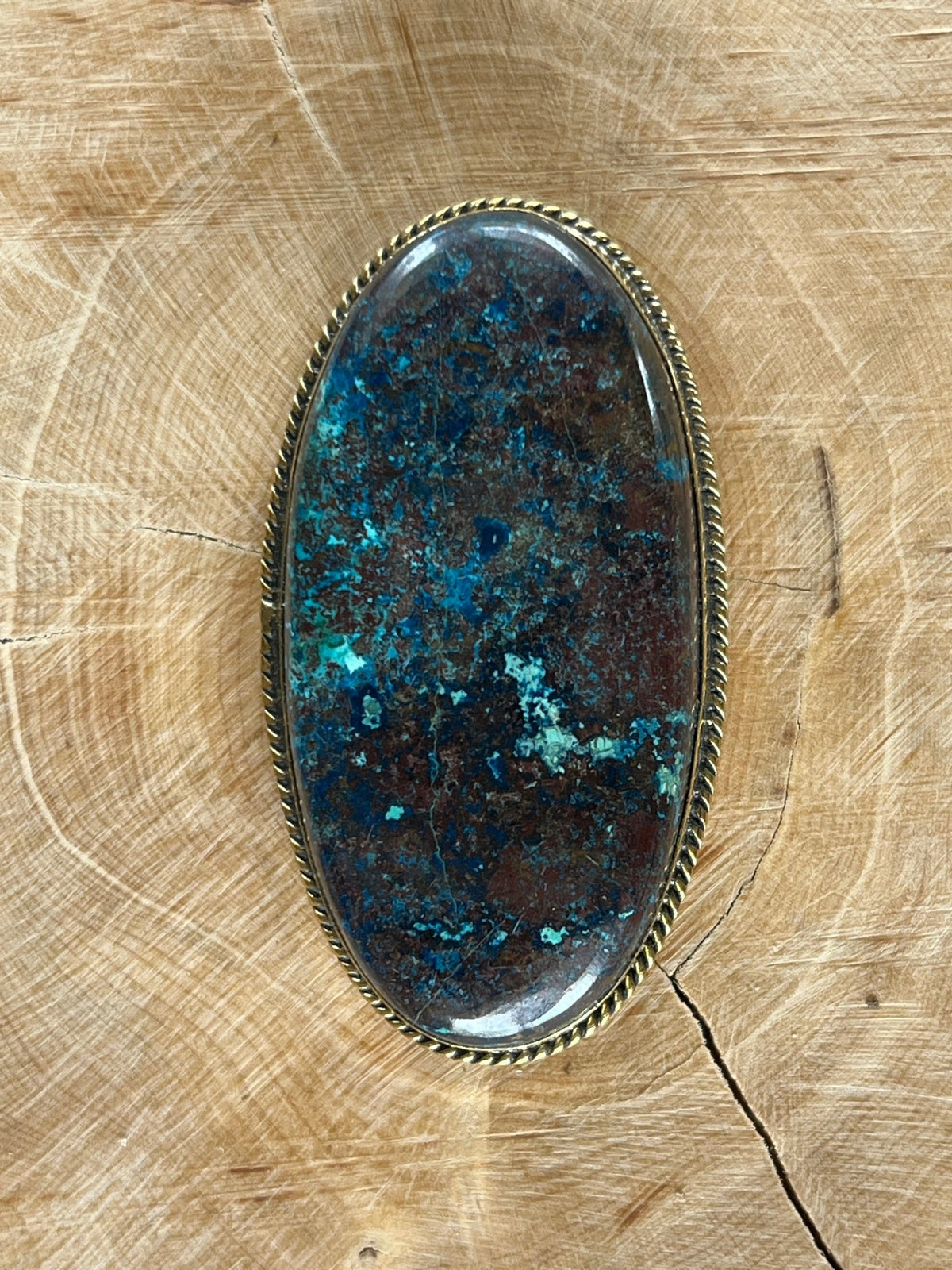 Azurite sertie doré n°D5 (5,2cm x 2,8cm) - Solyluna Macramé