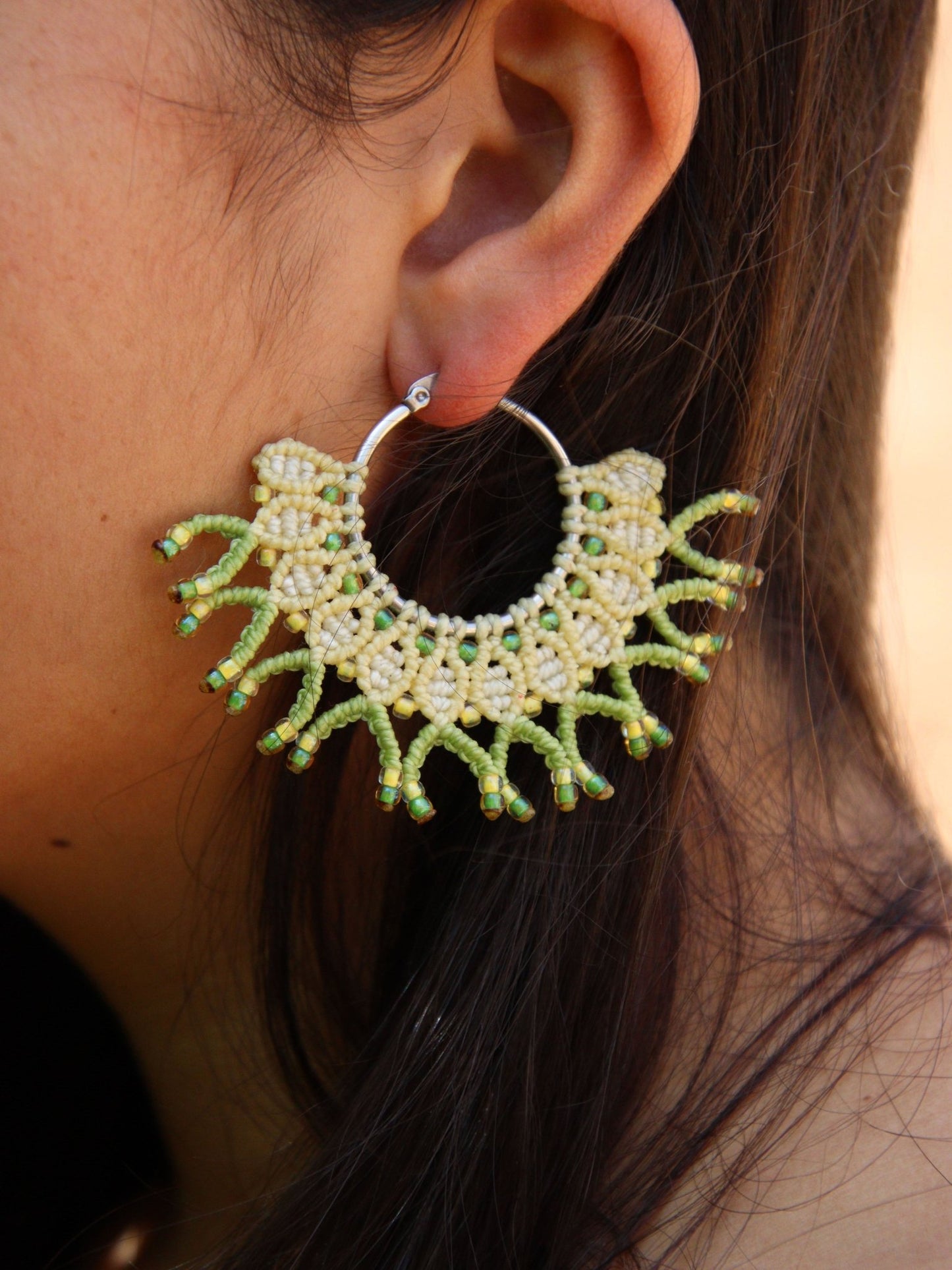 Boucles d'oreilles Margarita vertes et jaunes - Solyluna Macramé