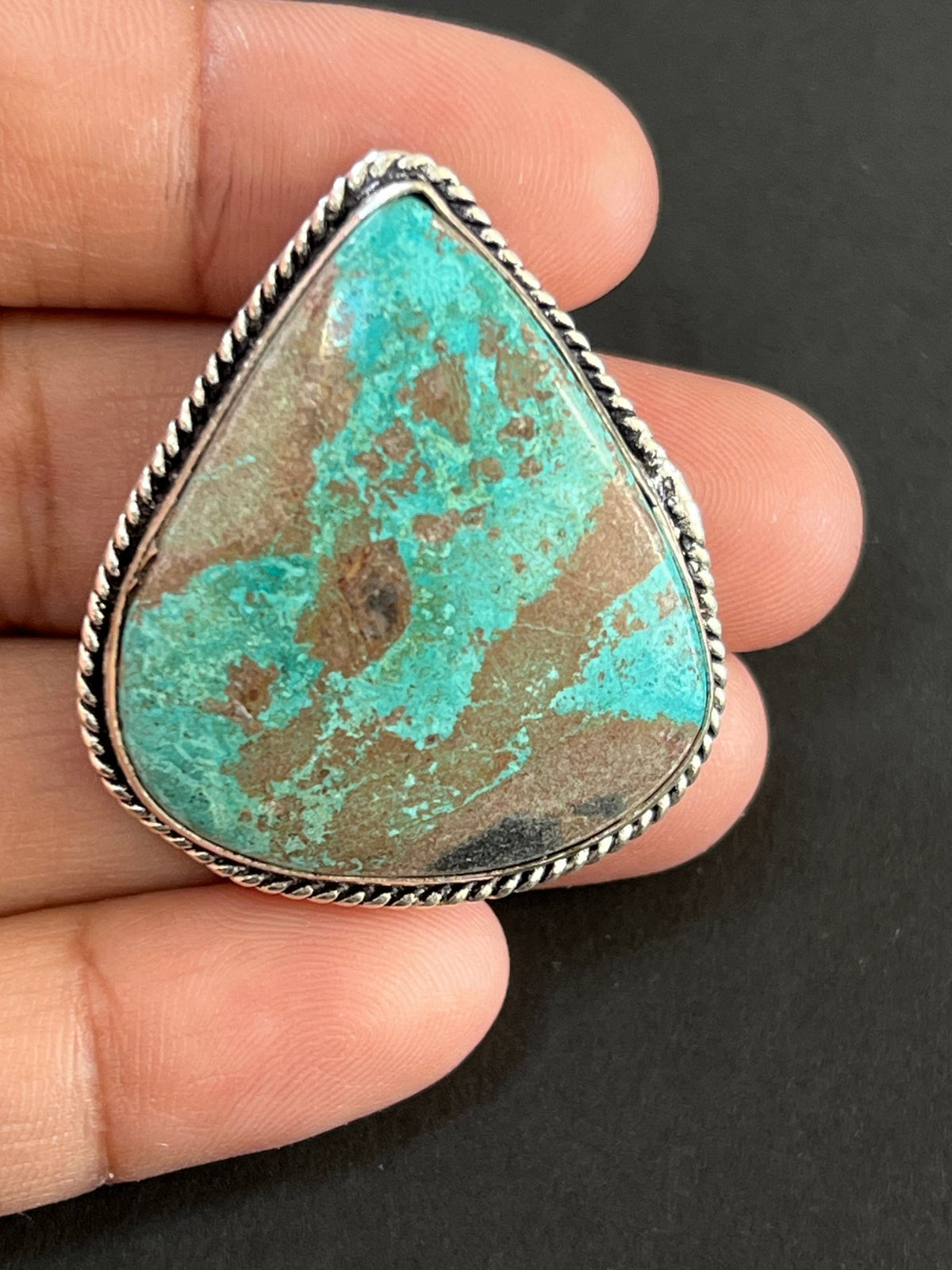 Chrysocolle sertie argenté n°A1 (3,7cm x 2,6cm) - Solyluna Macramé