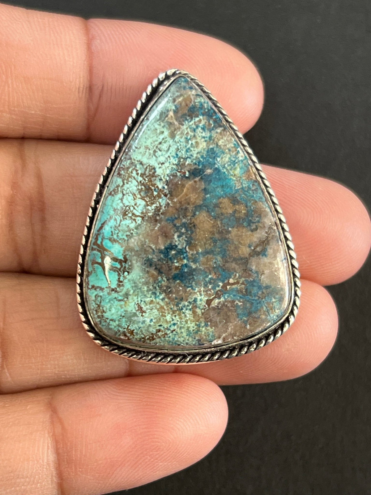 Chrysocolle sertie argenté n°A5 (3,6cm x 2,6cm) - Solyluna Macramé