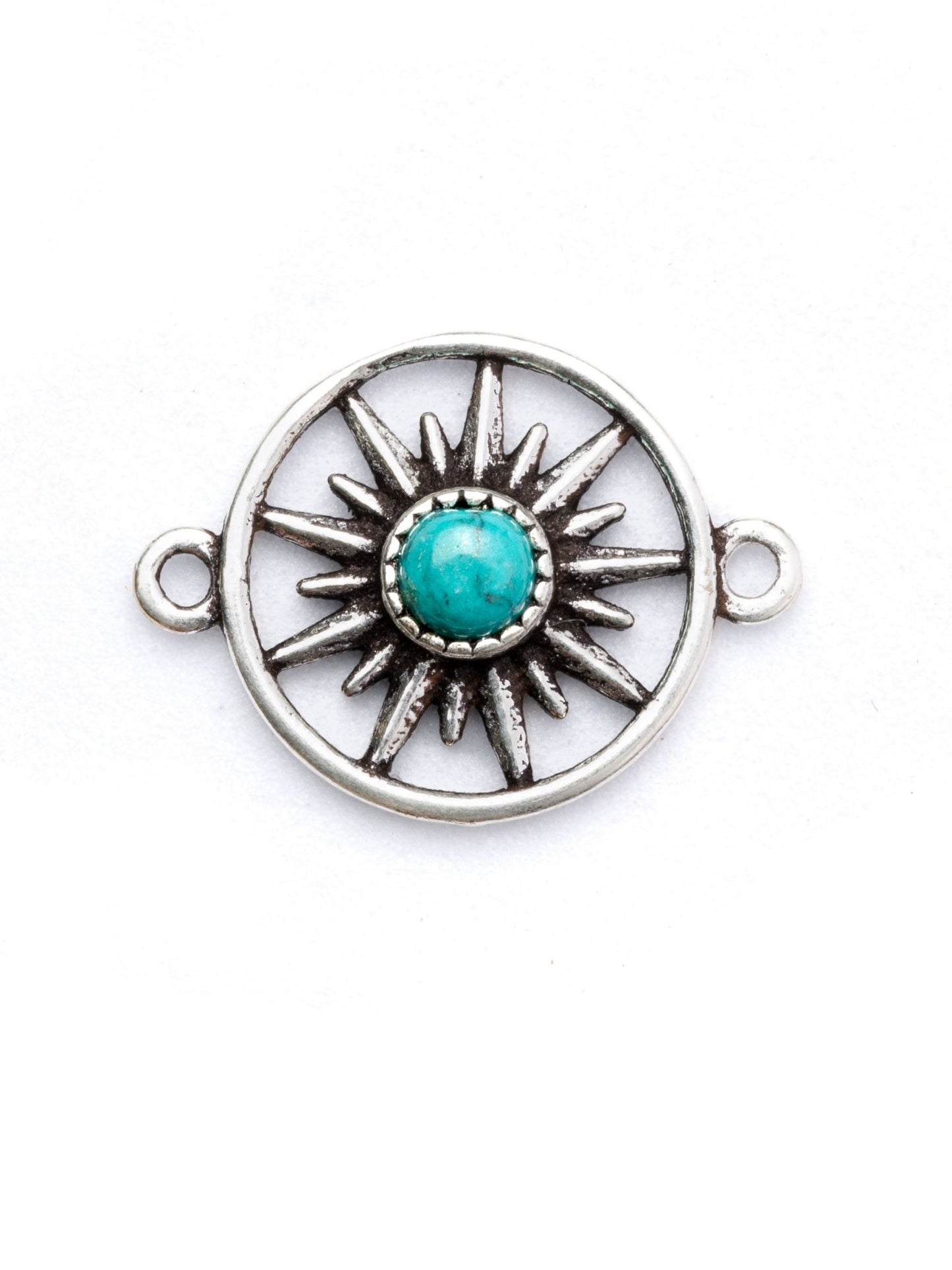 Connecteur Soleil en laiton argenté avec Pierre - Solyluna Macramé