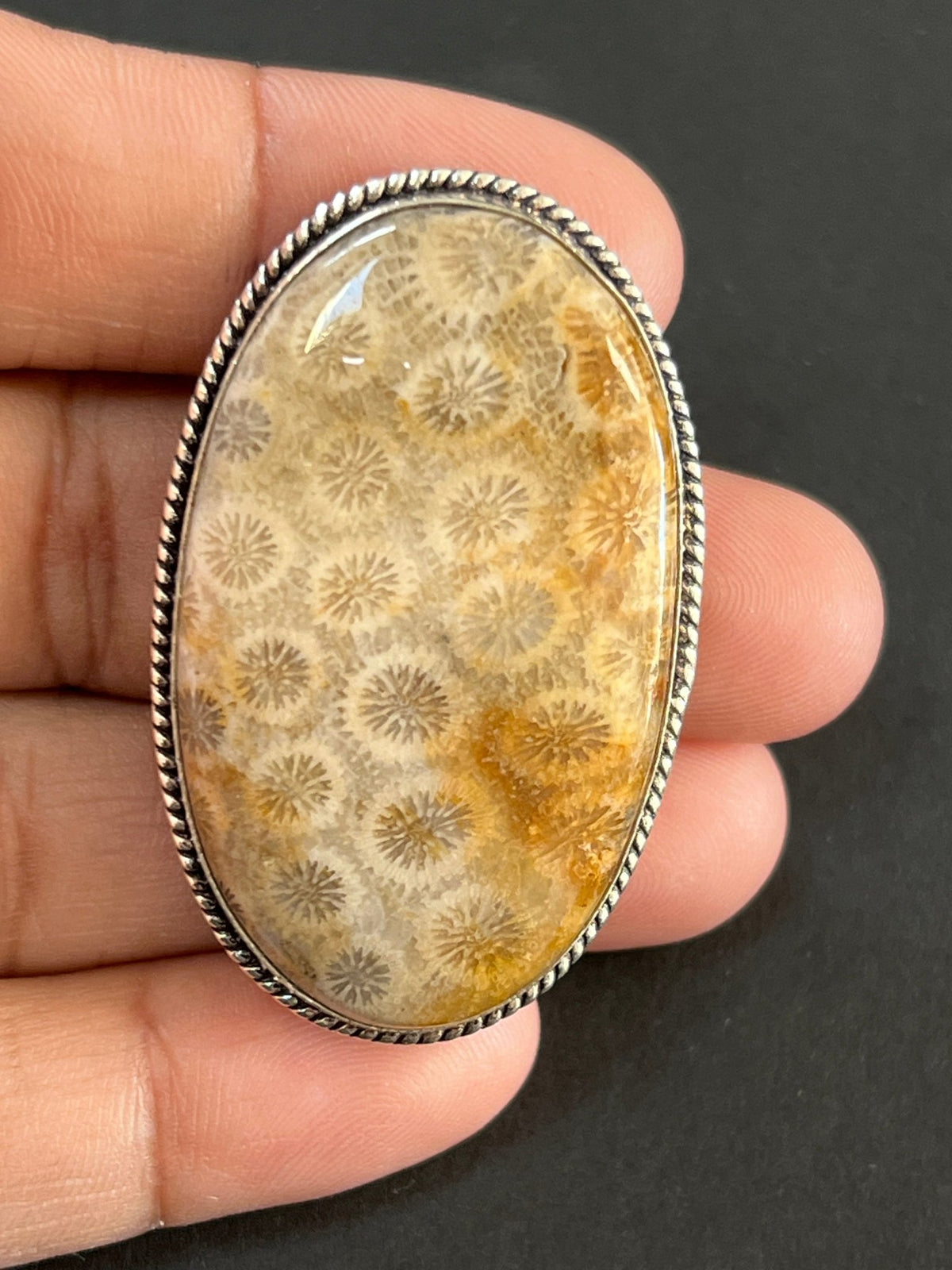 Fossile Corail sertie argenté n°A1 (4,5cm x 2,7cm) - Solyluna Macramé