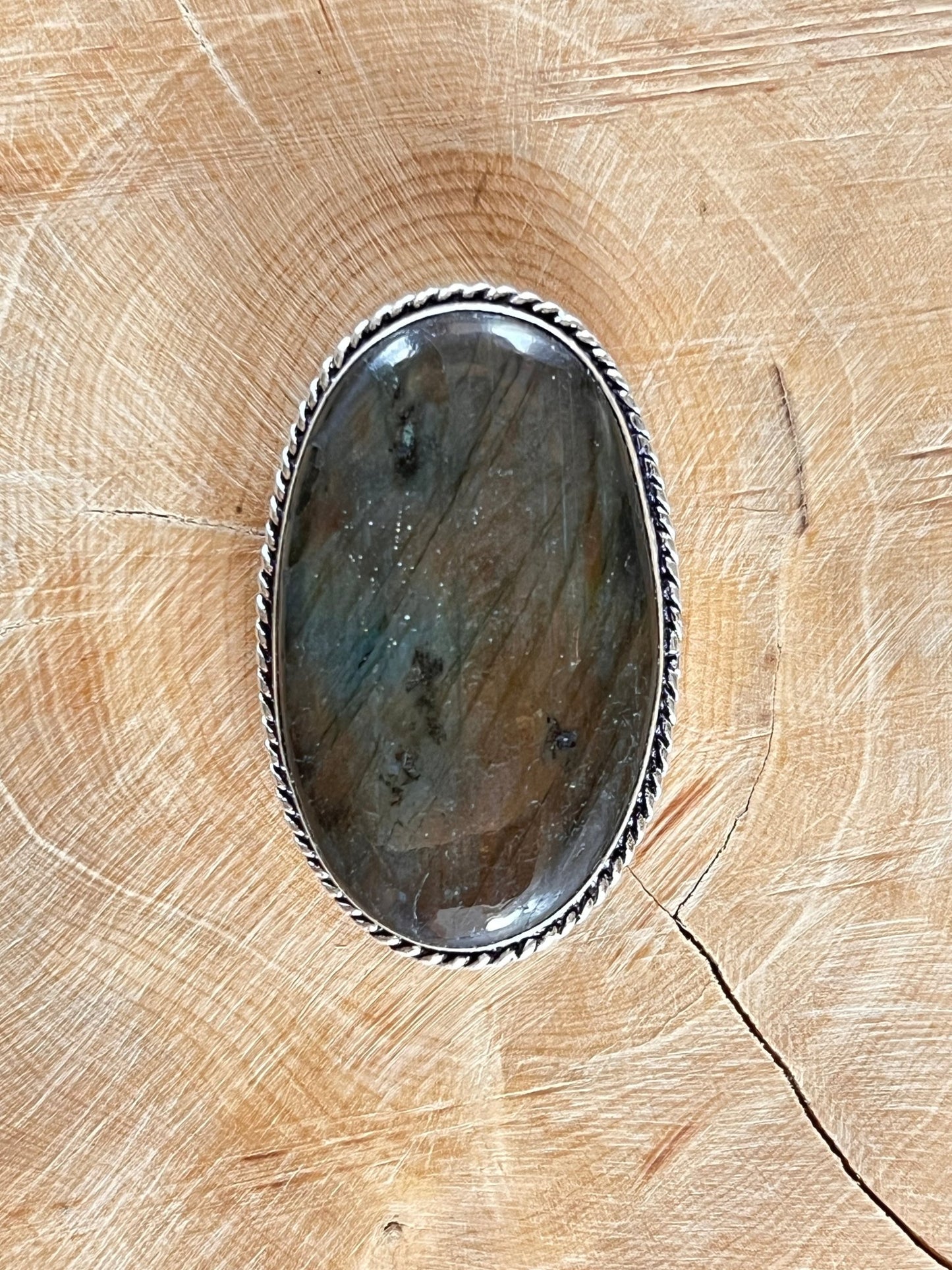 Labradorite sertie argenté n°A3 (4cm x 2,4cm) - Solyluna Macramé