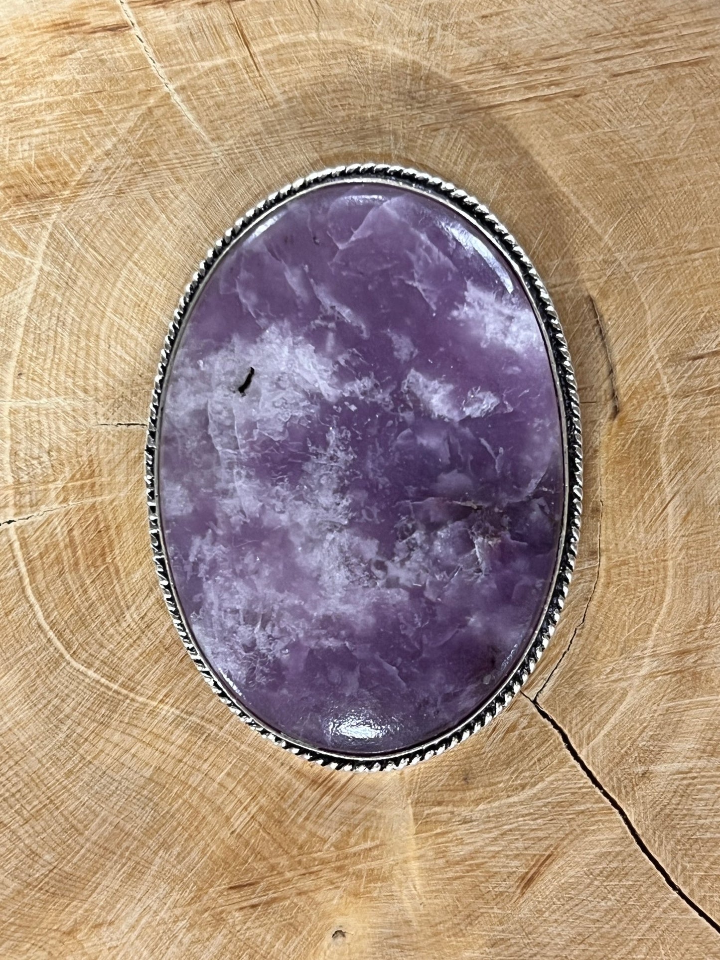 Lépidolite sertie argenté n°A1 (4,8cm x 3,5cm) - Solyluna Macramé