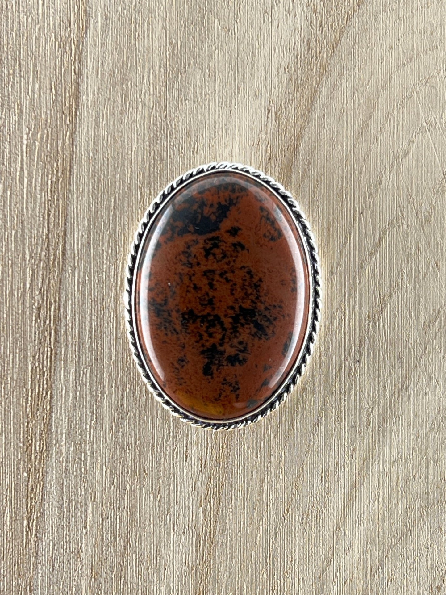 Obsidienne Mahogany sertie argenté n°A1 (3,61 cm x 2,65 cm) - Solyluna Macramé