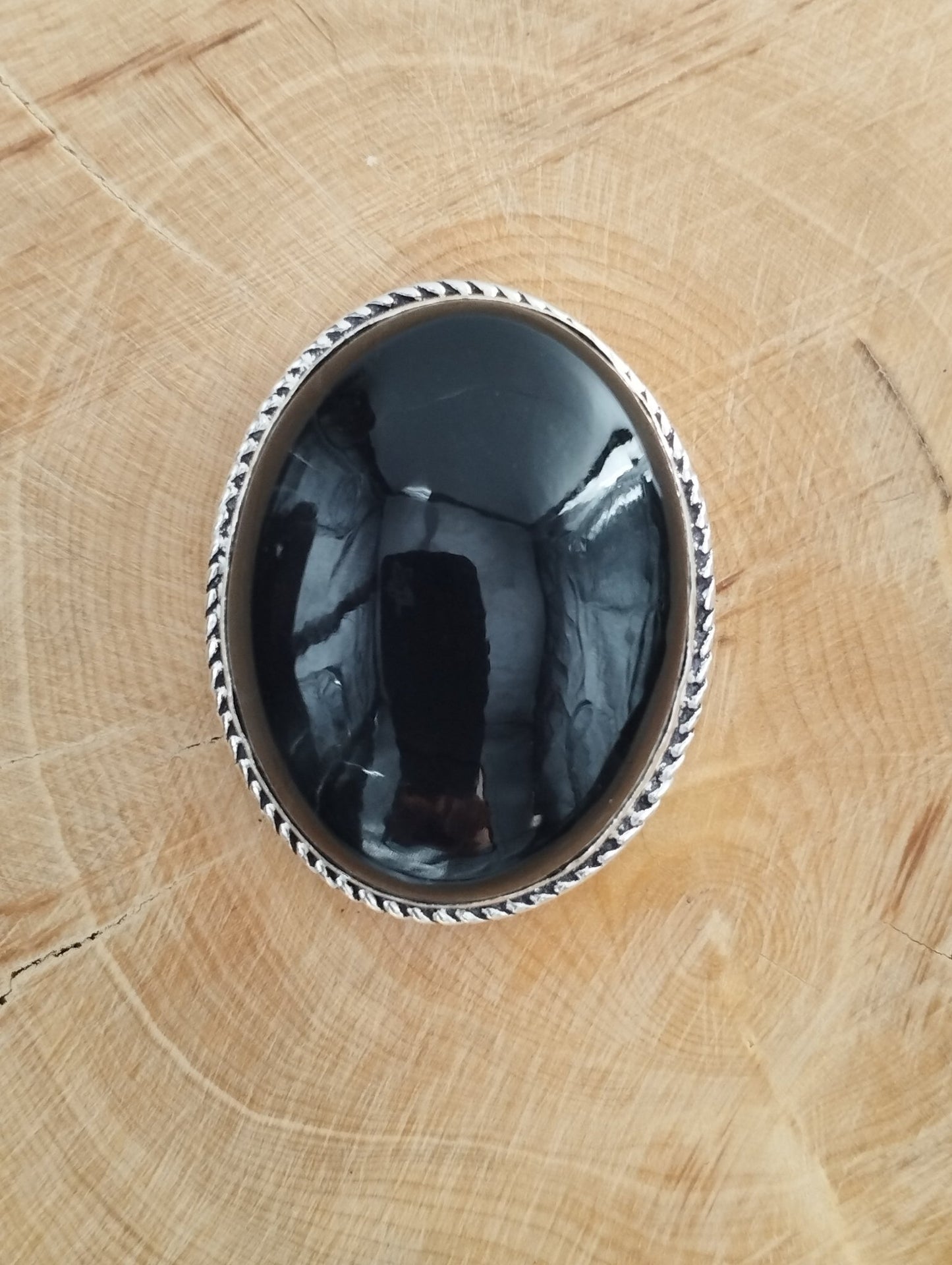 Obsidienne sertie argenté n°A2 (3,3cm x 2,6cm) - Solyluna Macramé