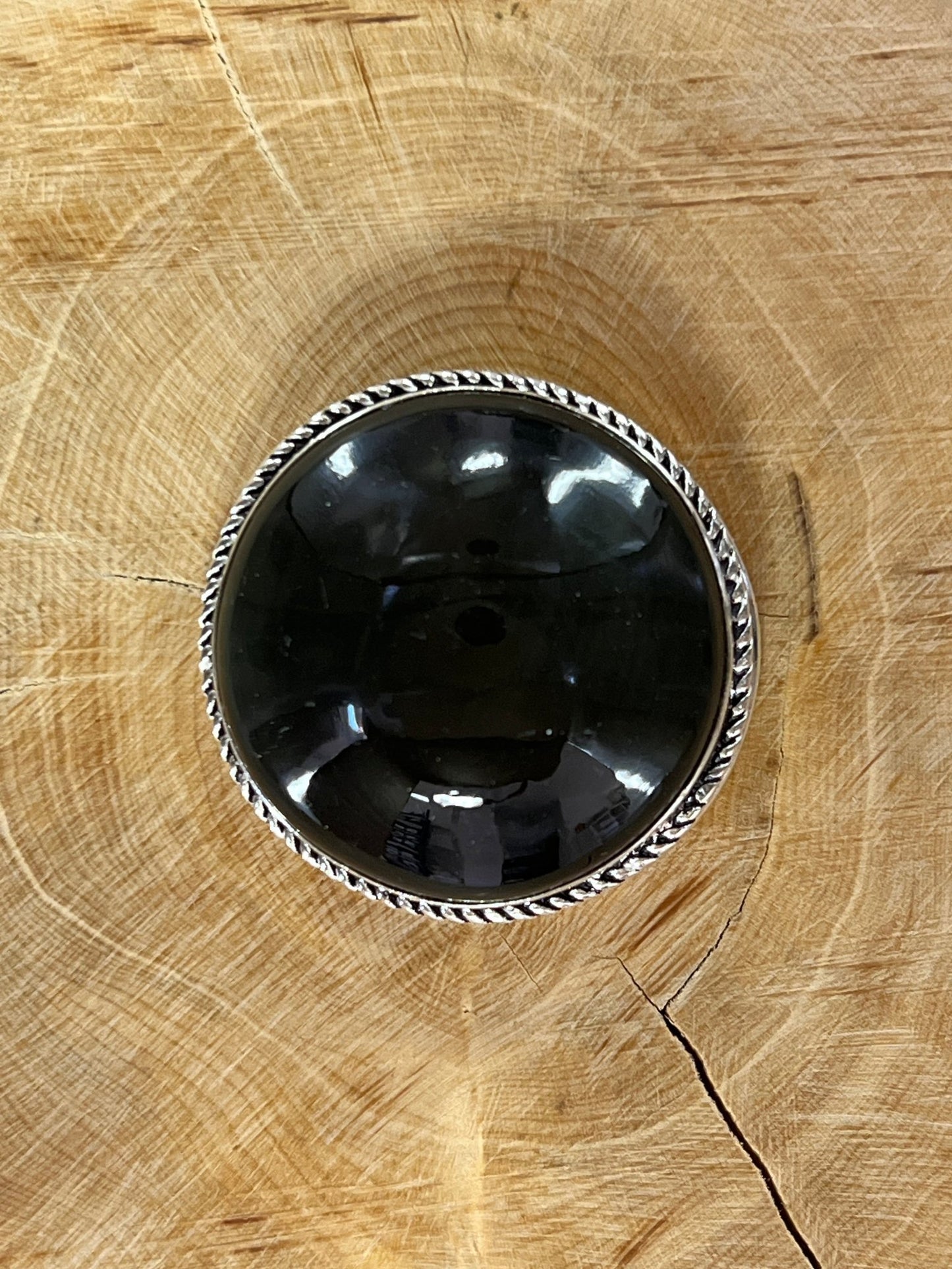 Obsidienne sertie argenté n°A5 (3,4 cm de diamètre) - Solyluna Macramé