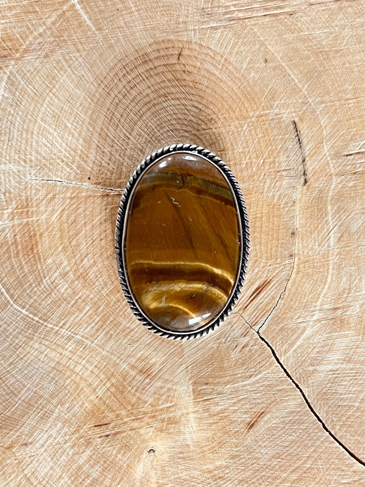 Oeil de Tigre sertie argenté n°A2 (2,9cm x 2cm) - Solyluna Macramé