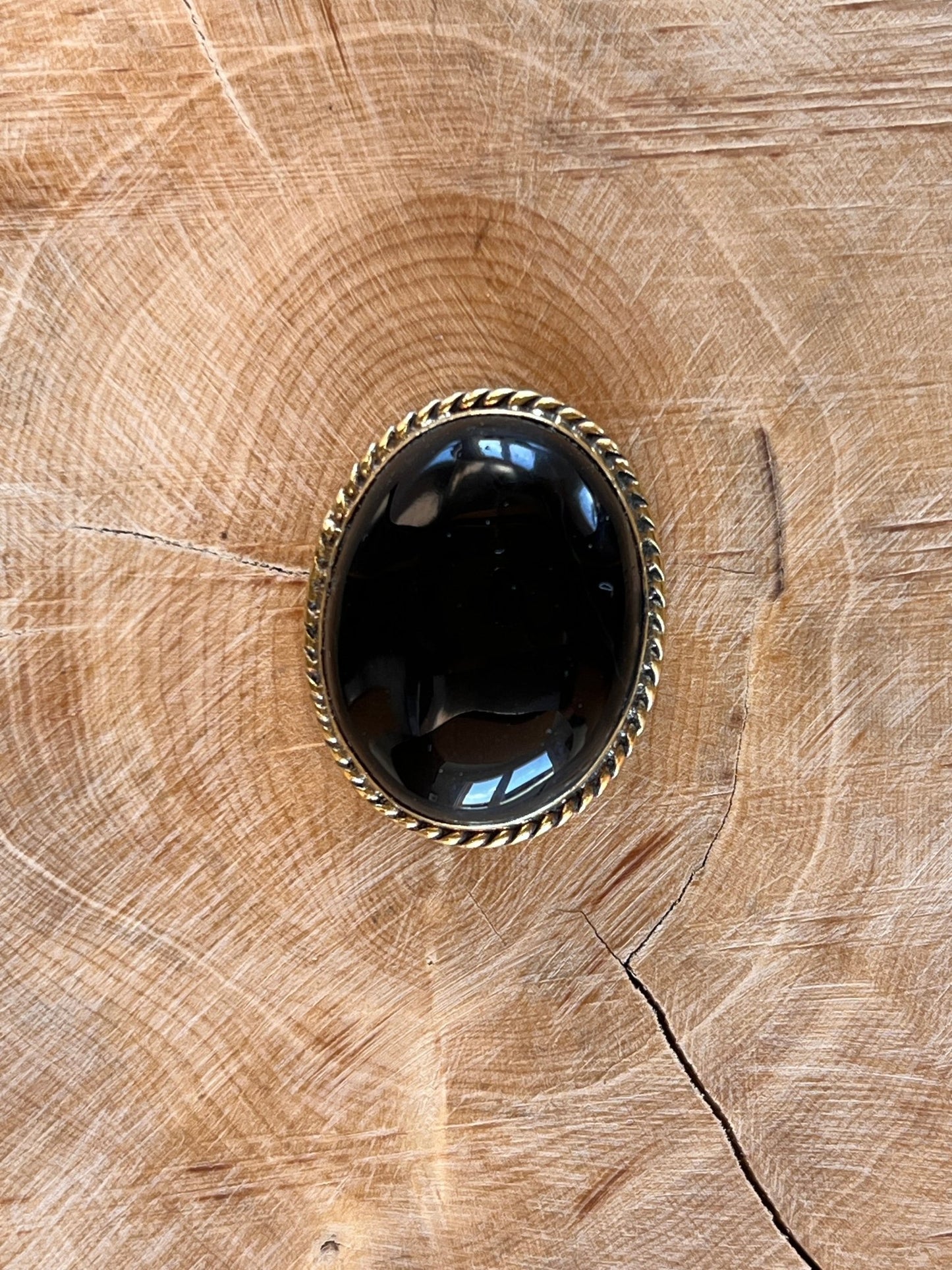 Onyx Noire sertie doré n°D2 (2,7cm x 2,1cm) - Solyluna Macramé