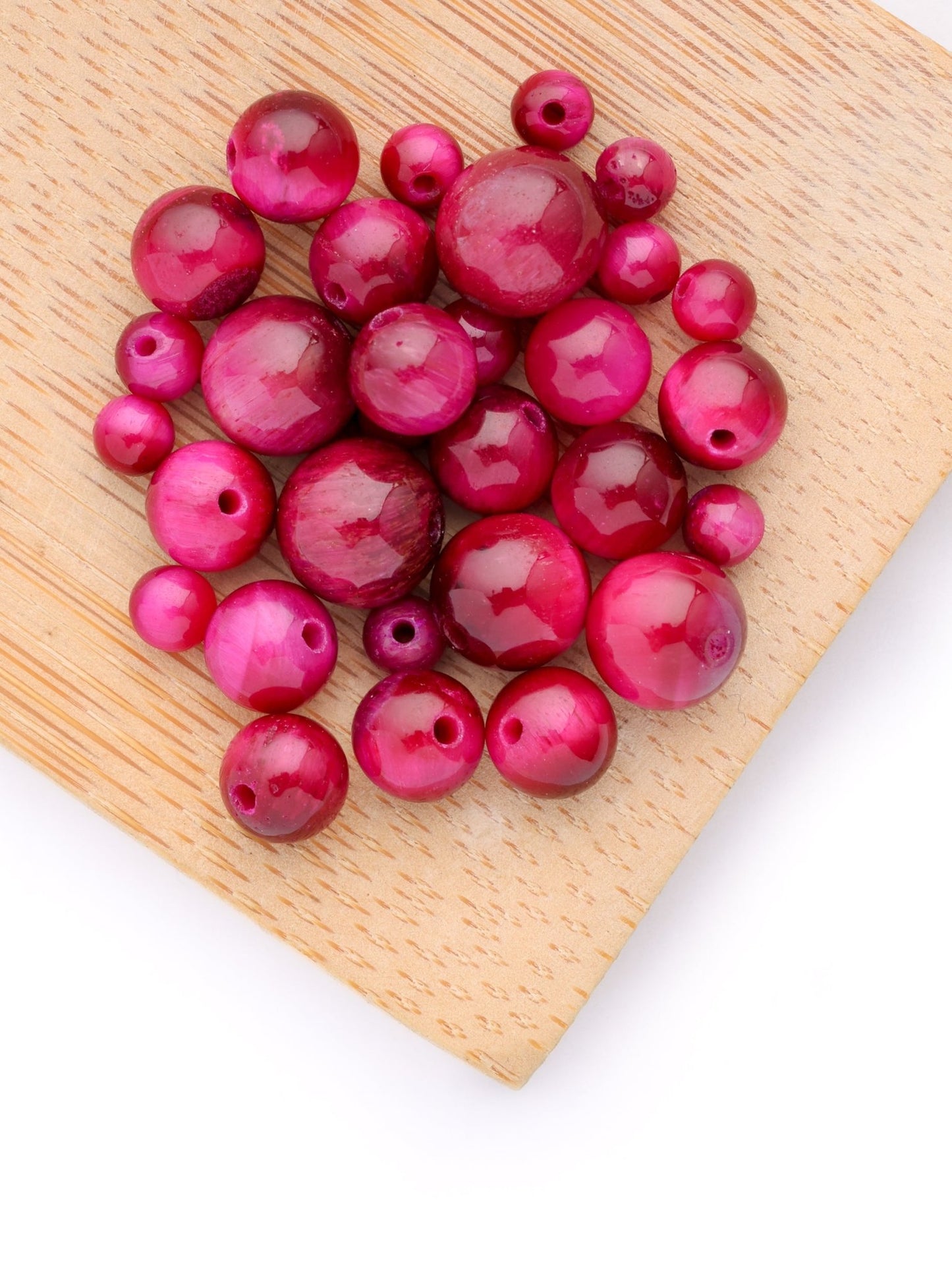 Perles d'Oeil de tigre teintées rose - Solyluna Macramé