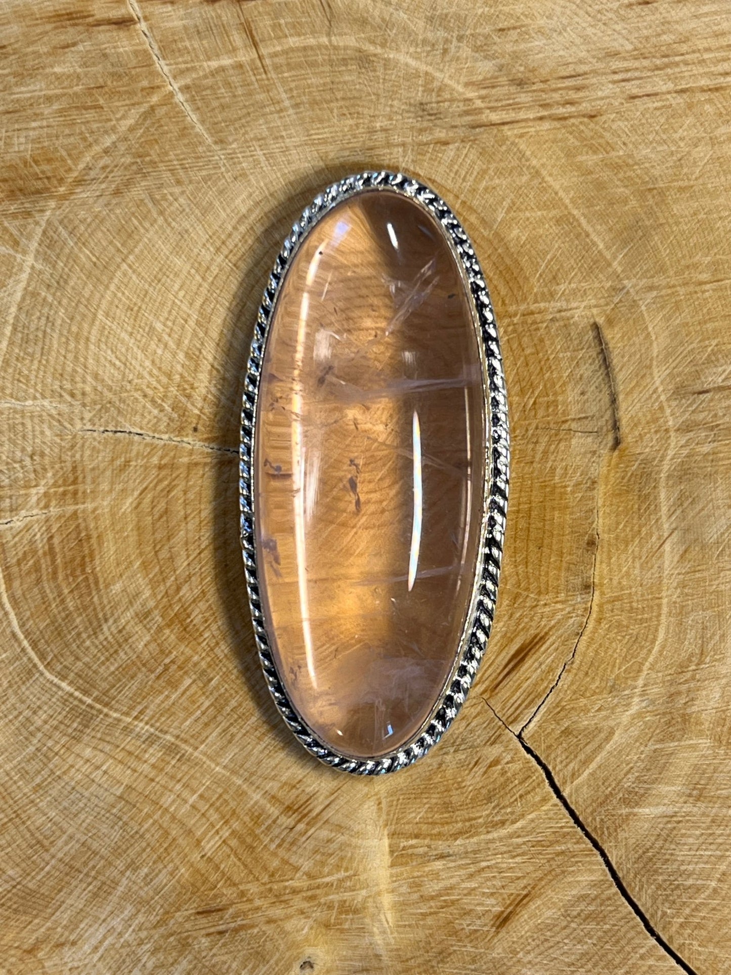 Quartz Rose sertie argenté n°A1 (4,7cm x 2cm) - Solyluna Macramé