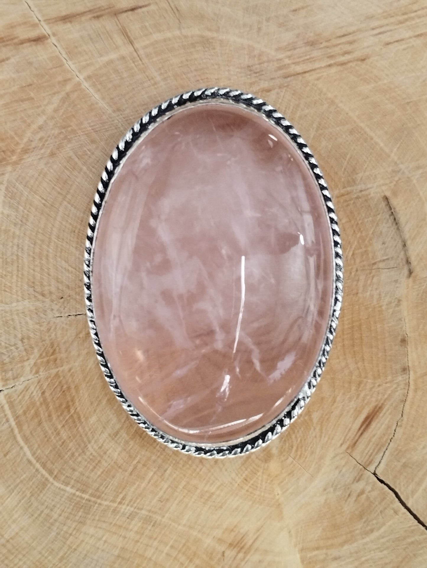 Quartz Rose sertie argenté n°A3 (4,2cm x 2,9cm) - Solyluna Macramé