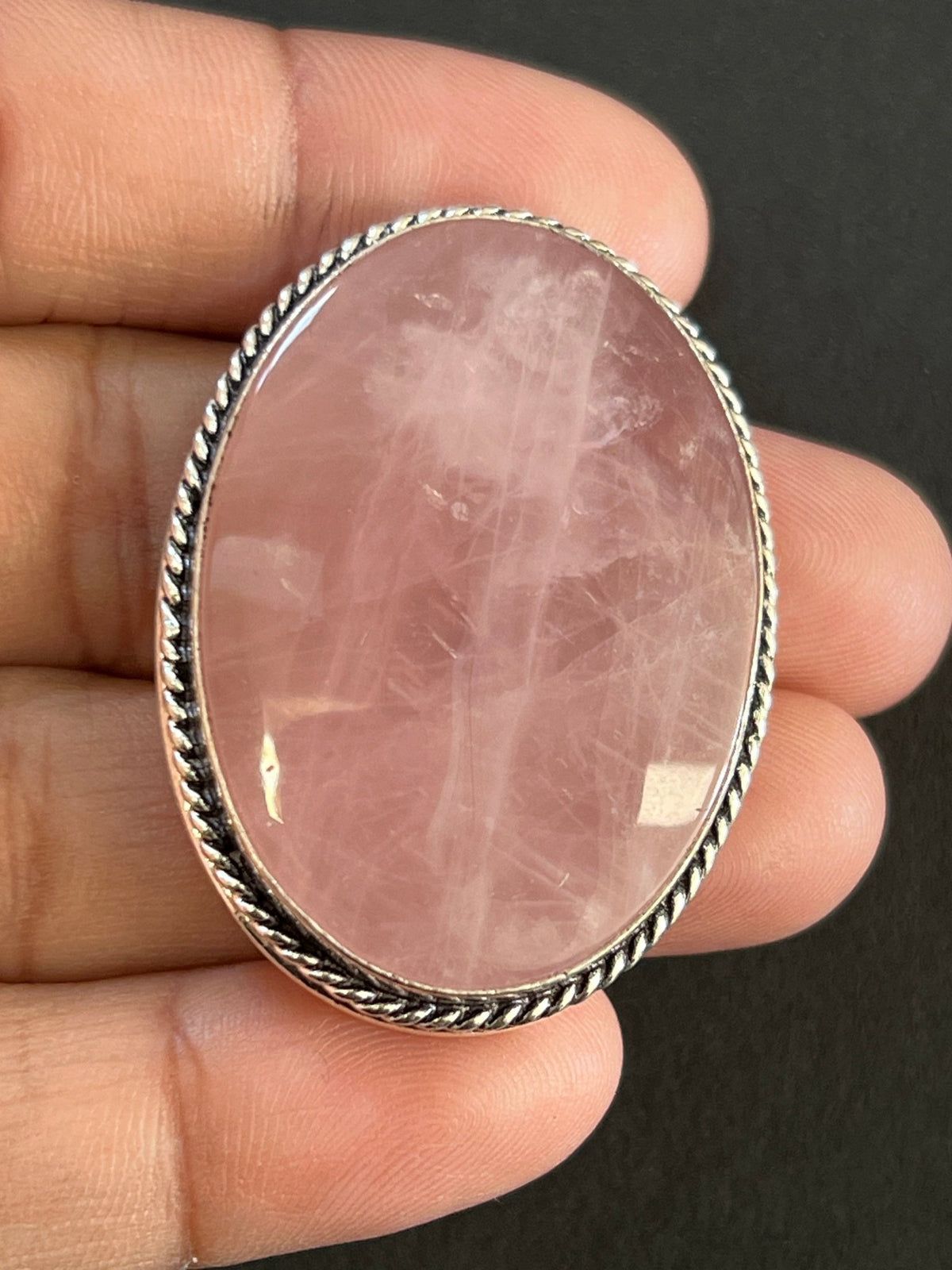 Quartz Rose sertie argenté n°A4 (4cm x 3cm) - Solyluna Macramé