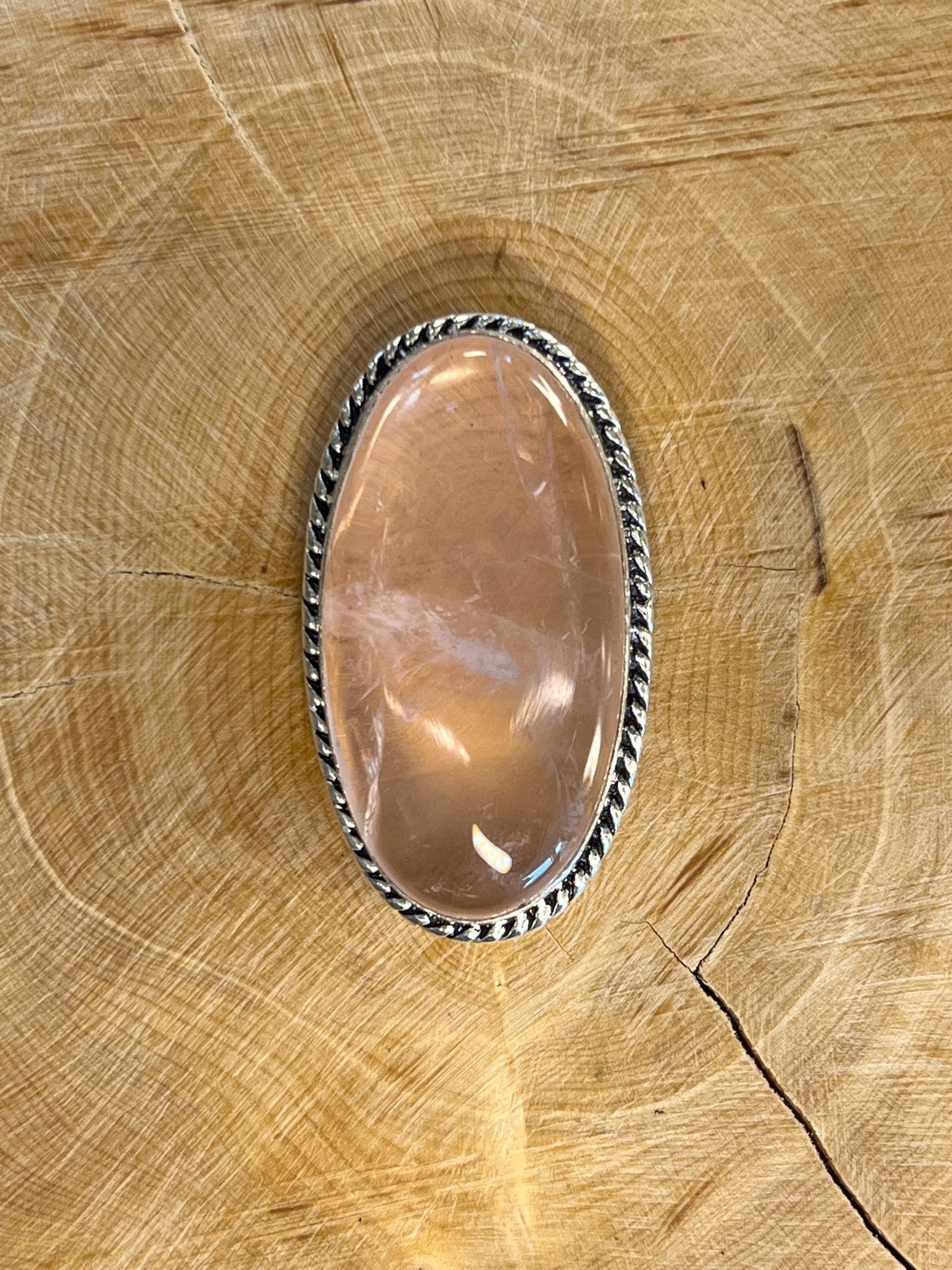 Quartz Rose sertie argenté n°A5 (4,1cm x 3cm) - Solyluna Macramé