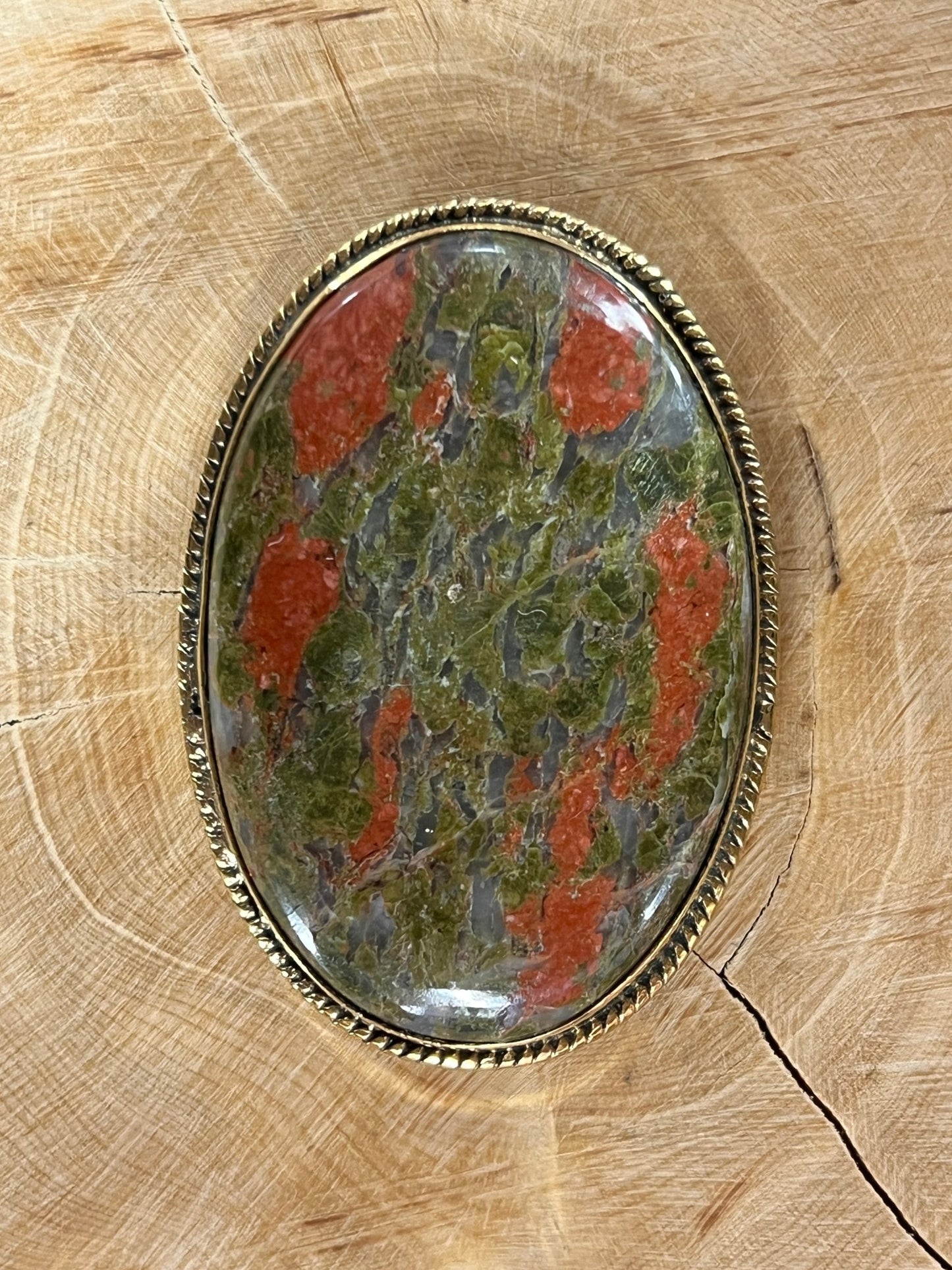 Unakite sertie doré n°D5 (5,2cm x 3,5cm) - Solyluna Macramé