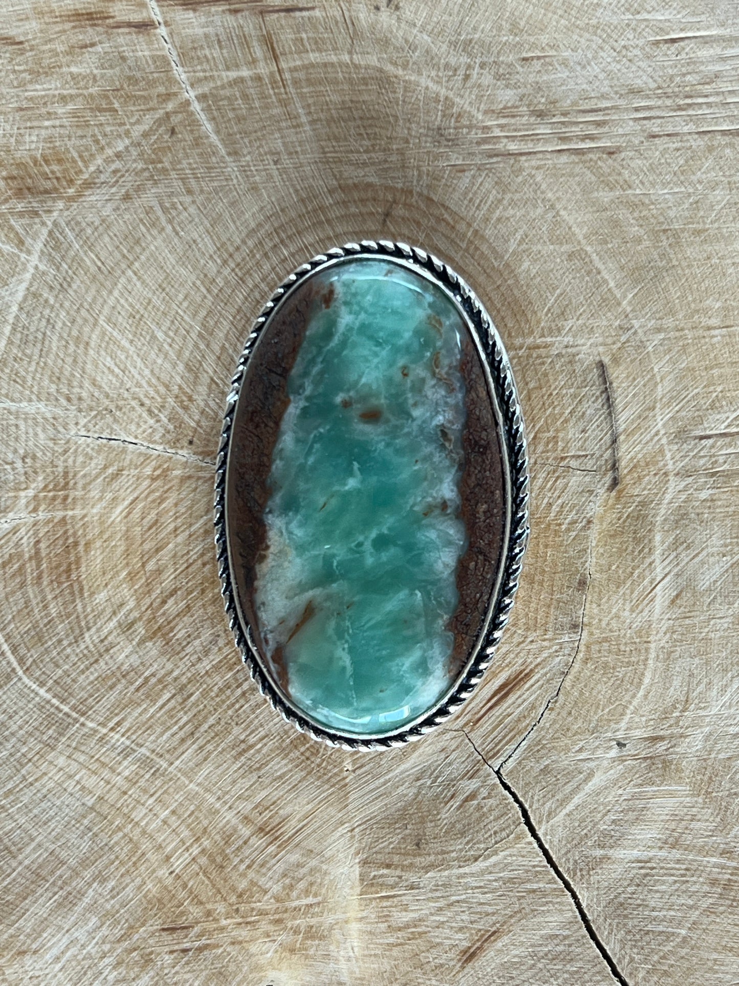 Chrysoprase sertie argenté n°A3 (4cm x 2,5cm)