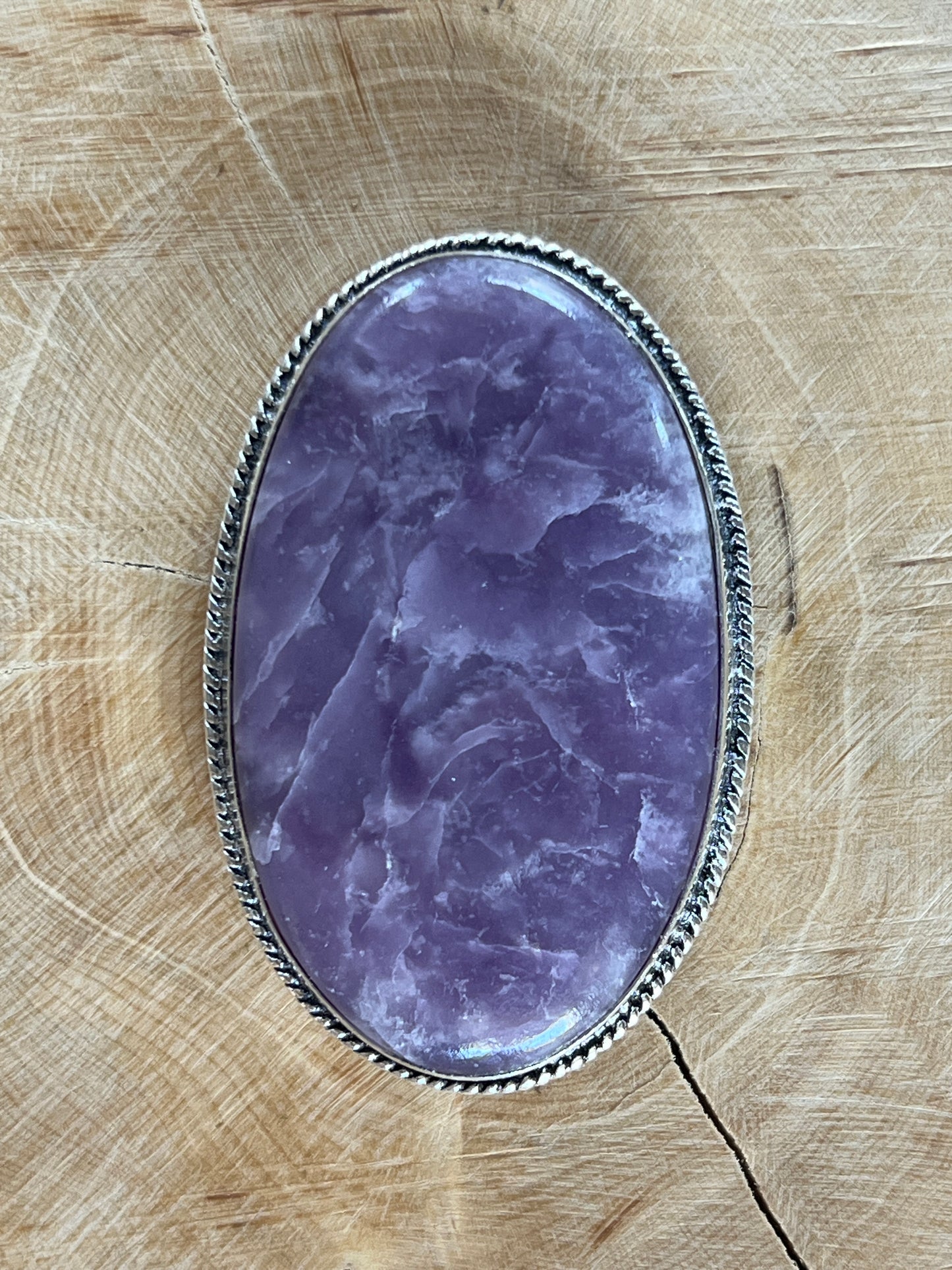 Lépidolite sertie argenté n°A4 (5,1cm x 3,3cm)