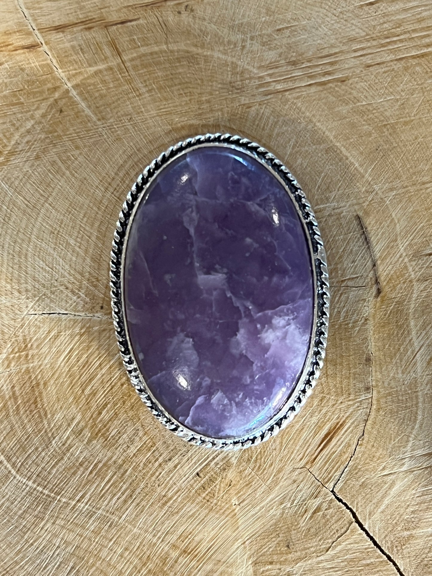 Lépidolite sertie argenté n°A3 (3,7cm x 2,6cm)