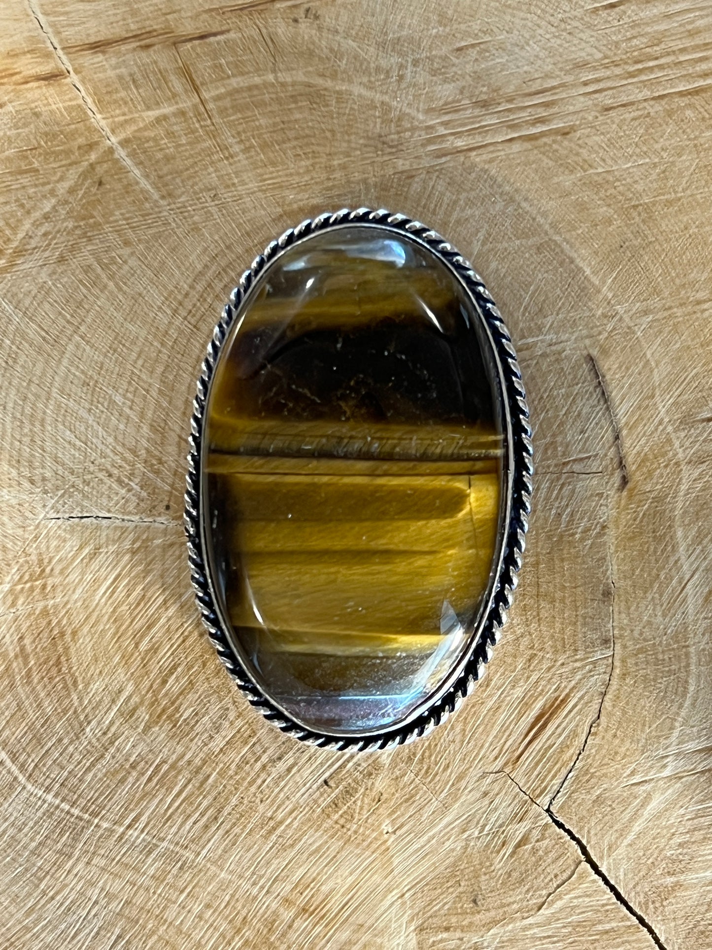 Oeil de Tigre sertie argenté n°A5 (3,9cm x 2,5cm)