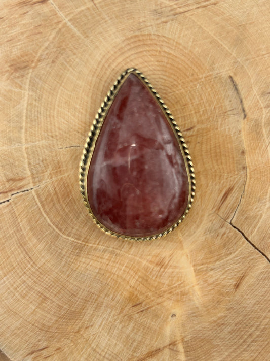 Quartz Fraise sertie doré n°D3 (3,8cm x 2,6cm)