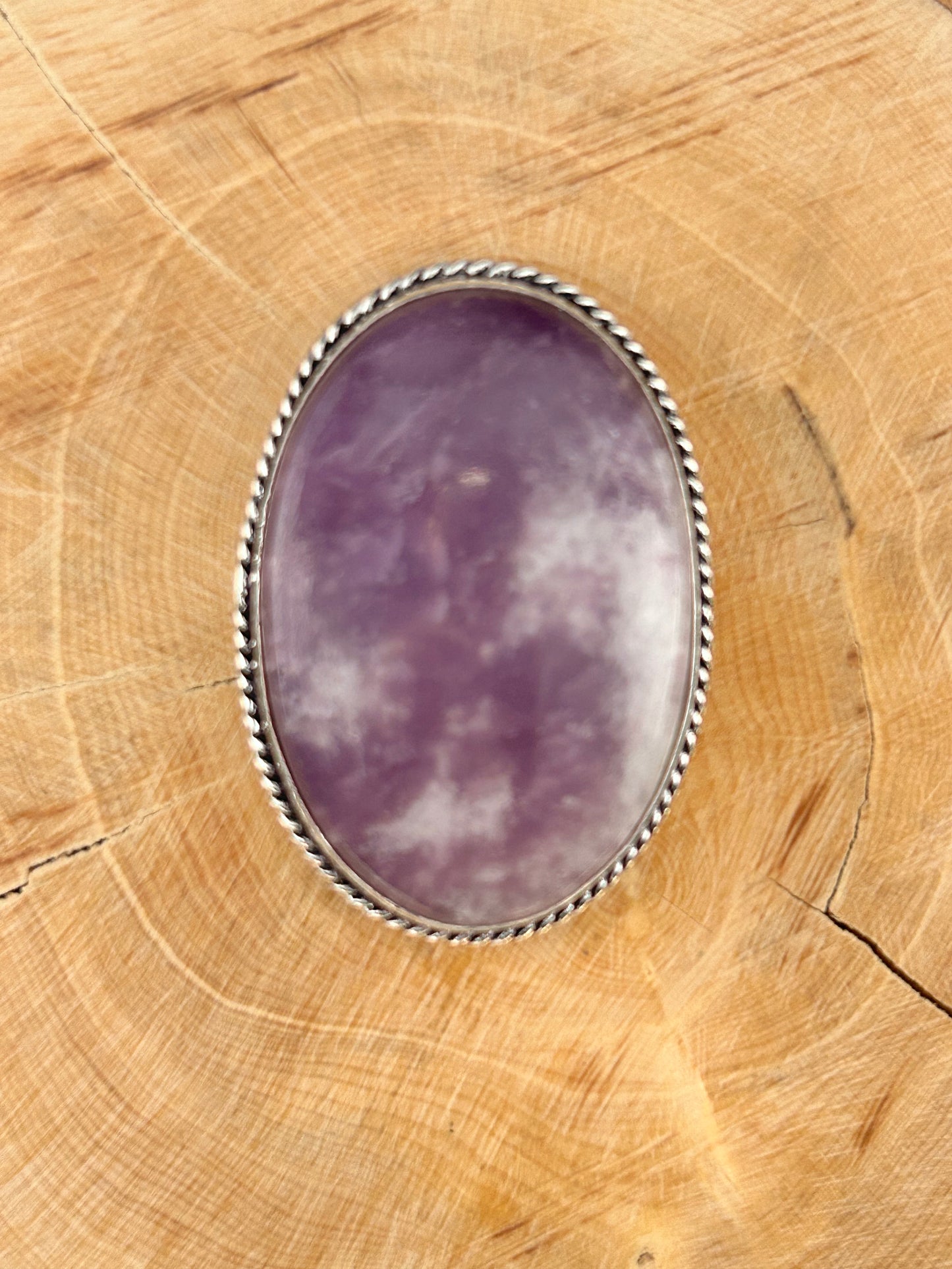 Lépidolite sertie argenté n°A3 (4,1cm x 2,8cm)
