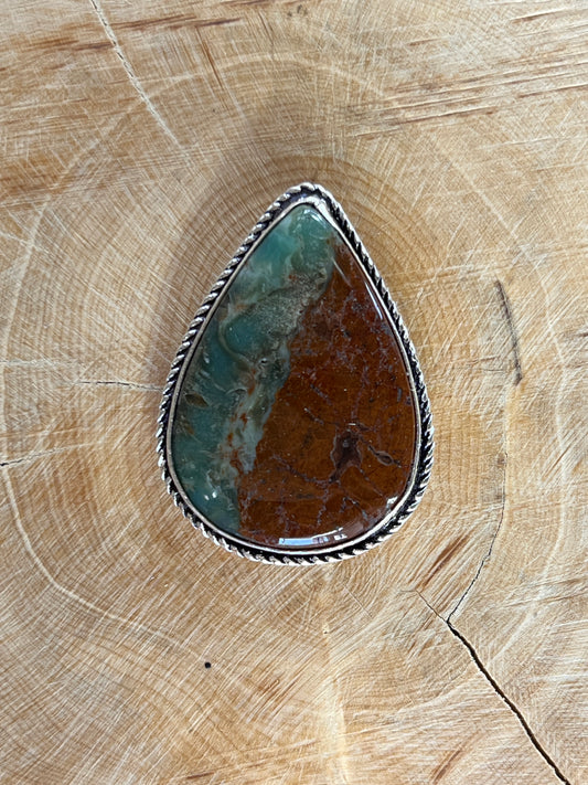 Chrysoprase sertie argenté n°A1 (3,6cm x 2,1cm)