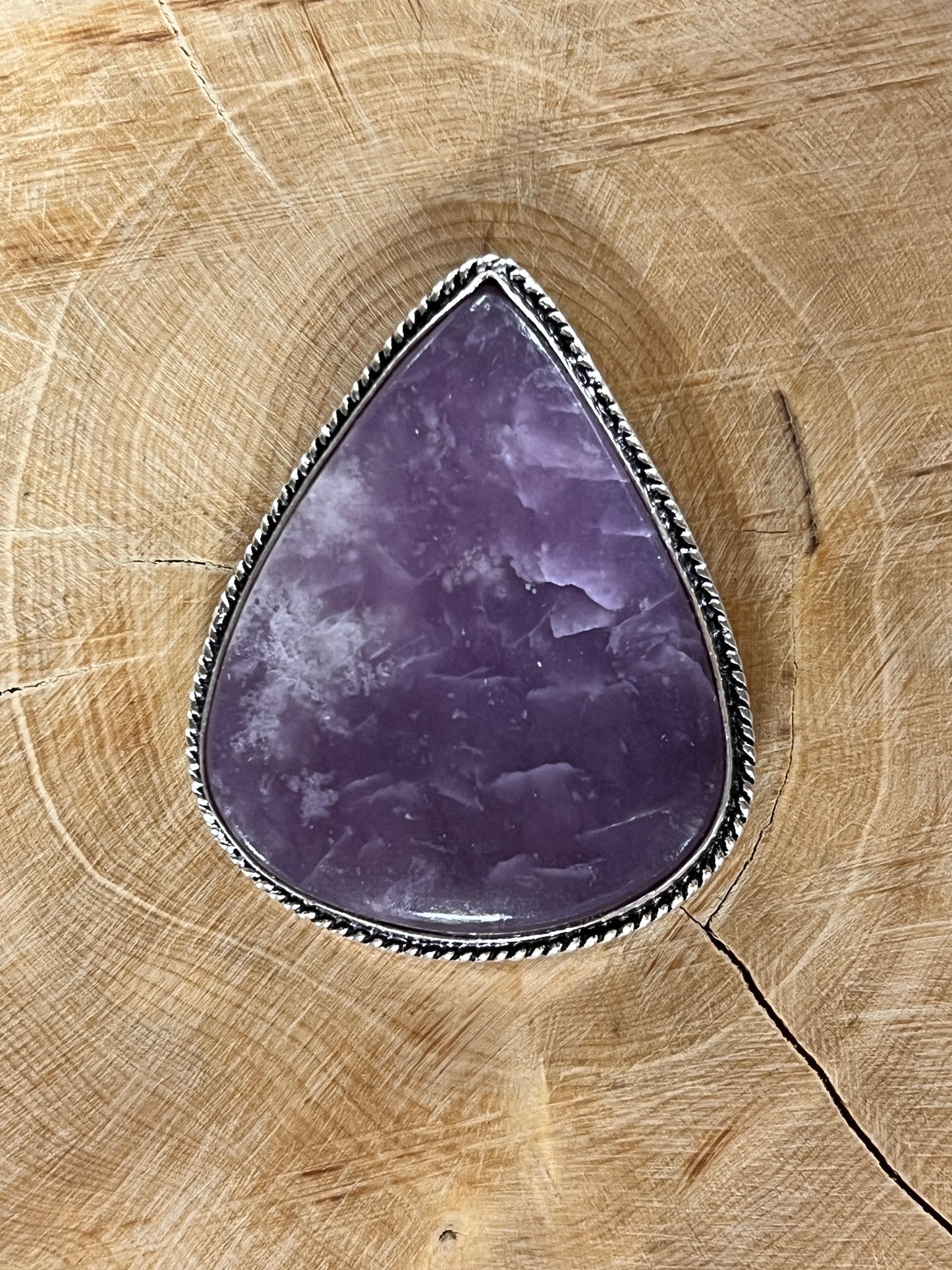 Lépidolite sertie argenté n°A2 (4,2cm x 3,5cm)