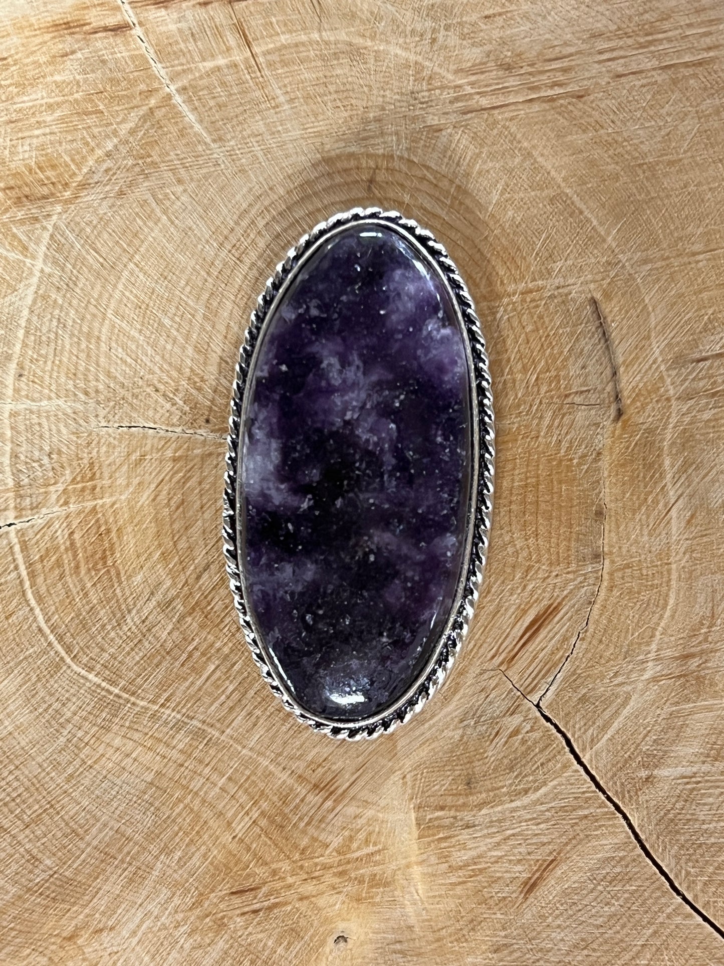 Lépidolite sertie argenté n°A4 (4,2cm x 2,2cm)