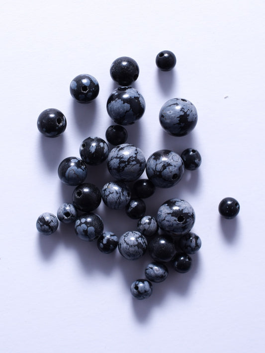 Perles d'Obsidienne Flocon de Neige