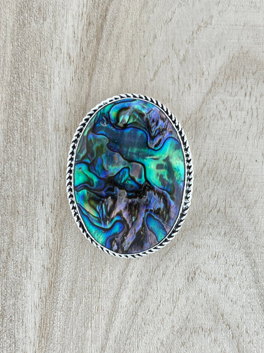 Abalone Shell sertie argenté n°A3 (3,7 cm x 2,87 cm) - Solyluna Macramé