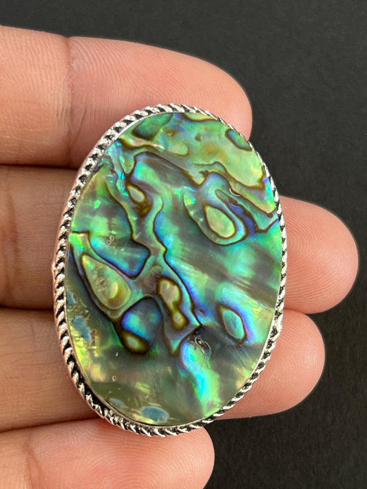 Abalone Shell sertie argenté n°A3 (3,8cm x 2,6cm) - Solyluna Macramé
