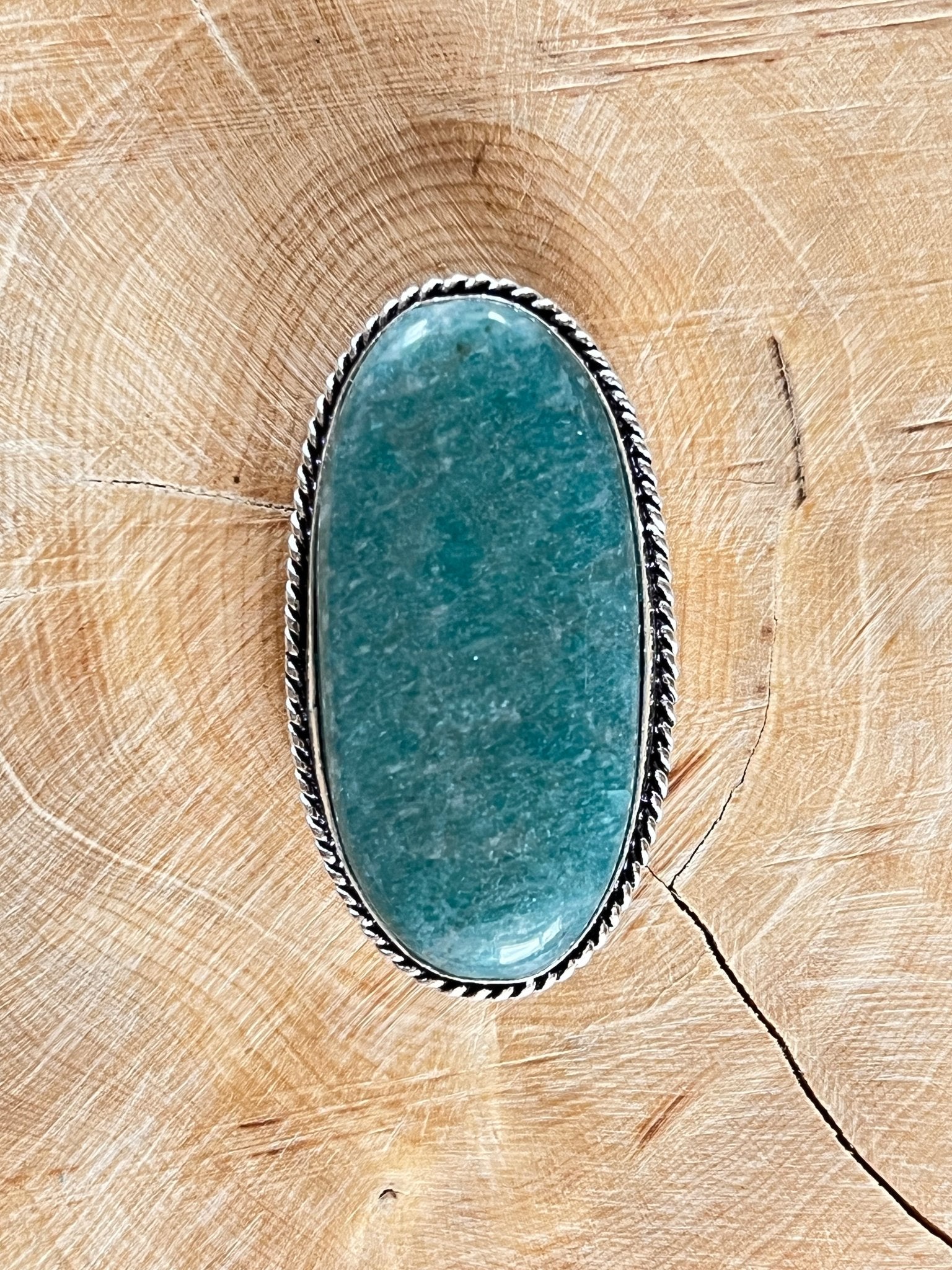 Amazonite sertie argenté n°A1 (4,2cm x 2,2cm) - Solyluna Macramé