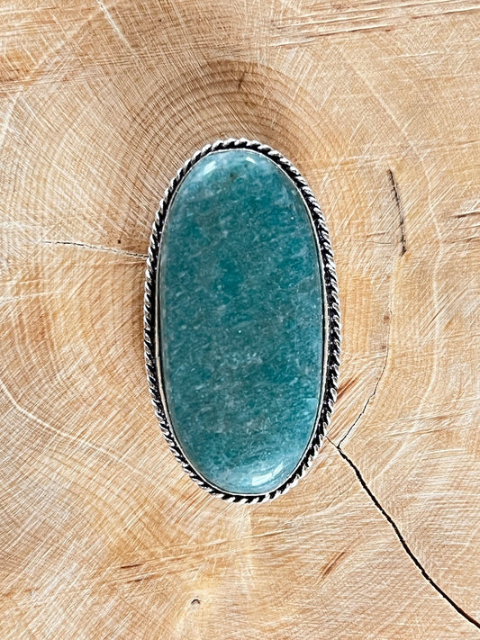 Amazonite sertie argenté n°A1 (4,2cm x 2,2cm) - Solyluna Macramé