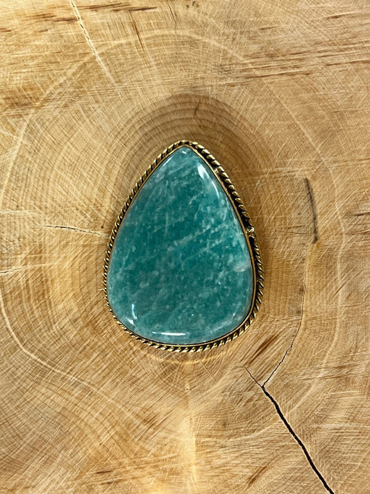 Amazonite sertie dorée n°D2 (3,4cm x 2,4cm) - Solyluna Macramé