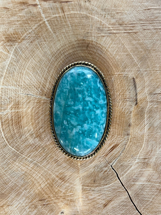 Amazonite sertie dorée n°D3 (3,5cm x 2,1cm) - Solyluna Macramé