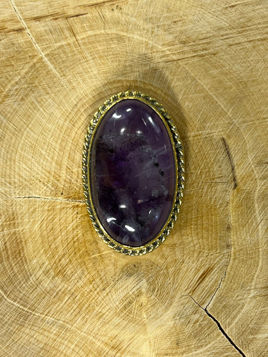 Améthyste sertie doré n°D1 (3,1cm x 1,9cm) - Solyluna Macramé