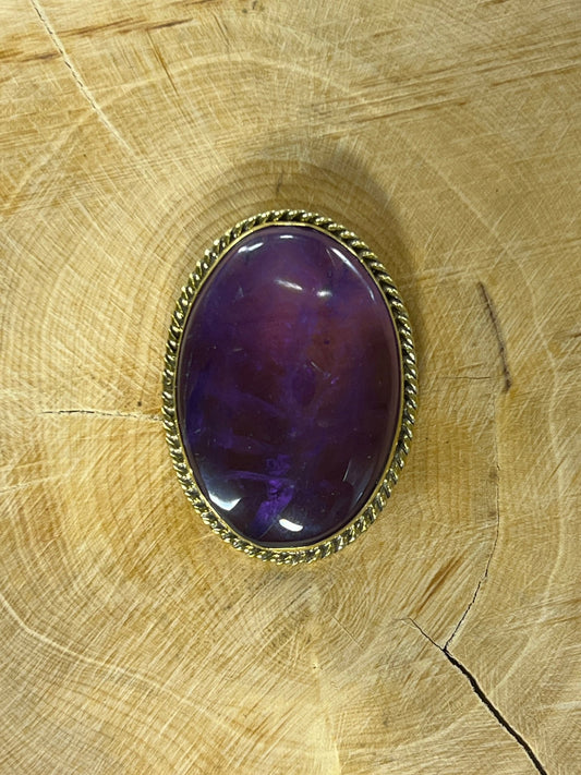 Améthyste sertie doré n°D4 (3,1cm x 2,3cm) - Solyluna Macramé